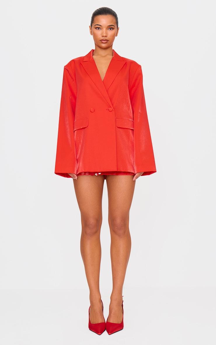 Red Satin Look Oversized Boxy Blazer Product Image