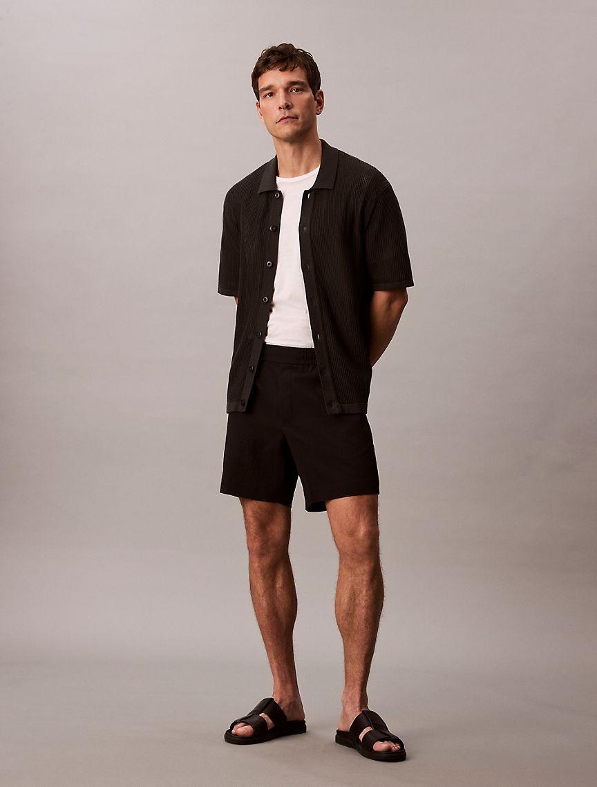 Cotton Mesh Button-Down Sweater Product Image