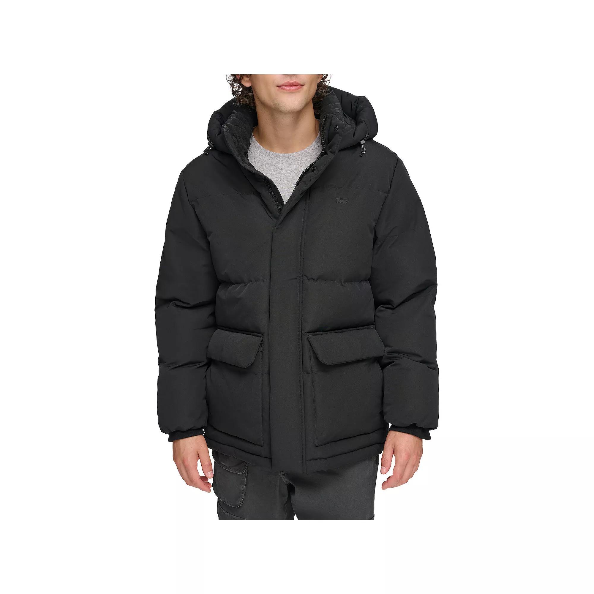 Men's Levi's® Heavyweight Hooded Puffer Parka Coat, Size: Large, Black Product Image