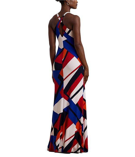 Lauren Ralph Lauren Scoop Neck Jersey Knit Geometric Print Scoop Neck Sleeveless Maxi Dress Product Image