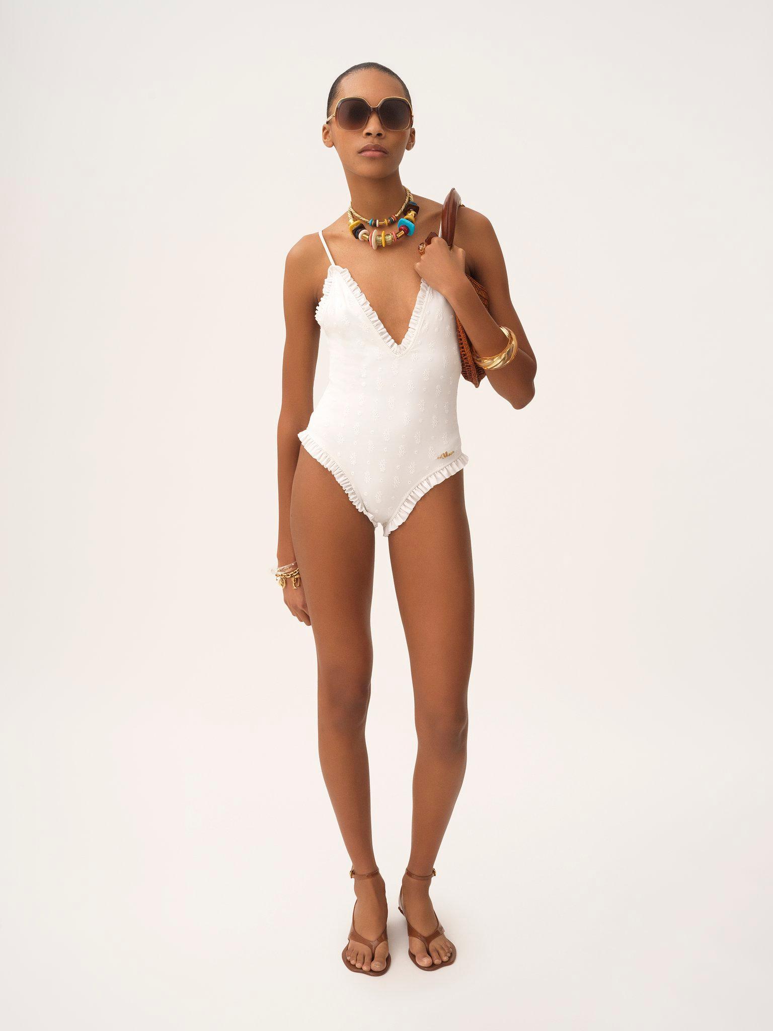 Ruffled V-neck one-piece swimsuit Product Image