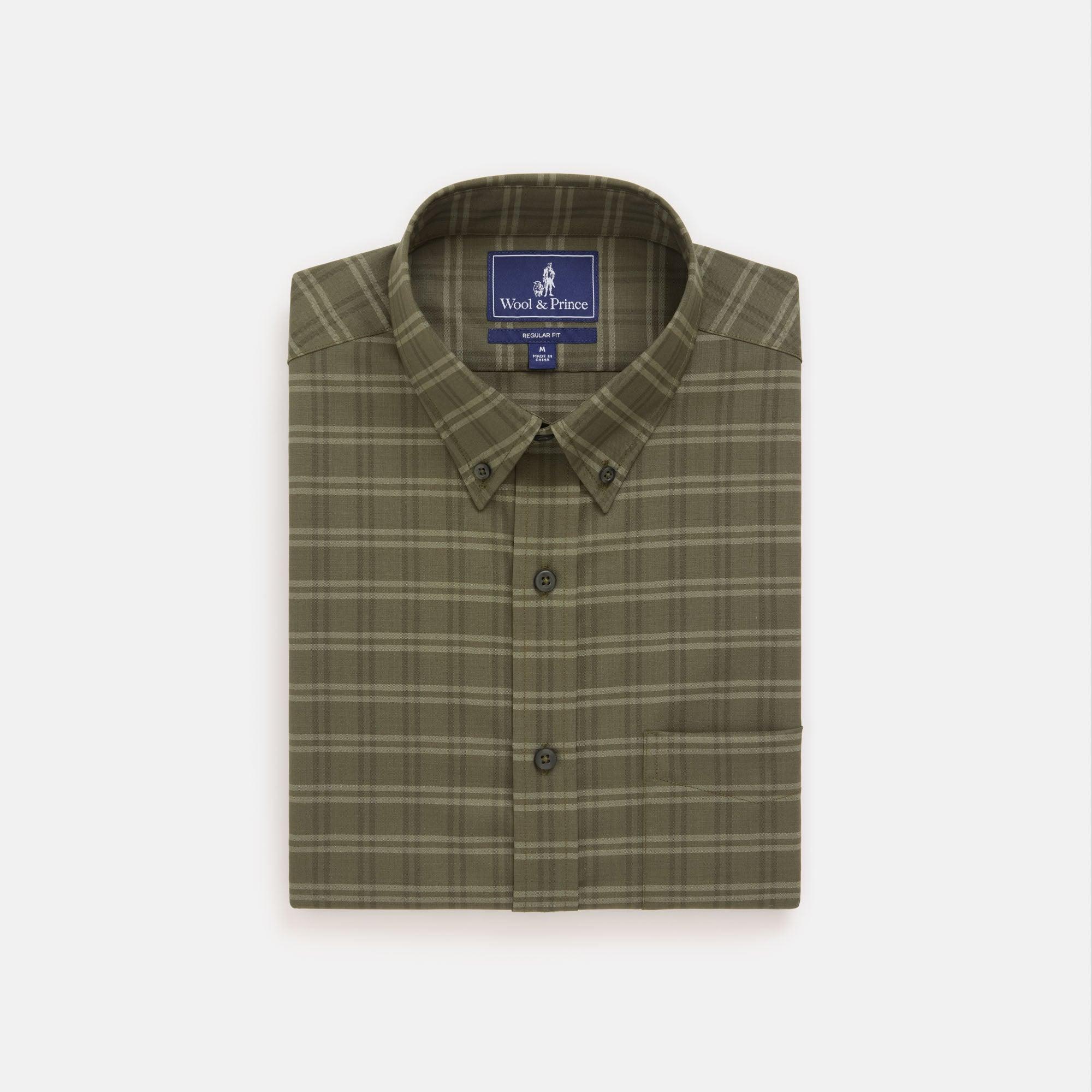 Merino Wool Button-Down Shirt | Tonal Green Plaid Product Image