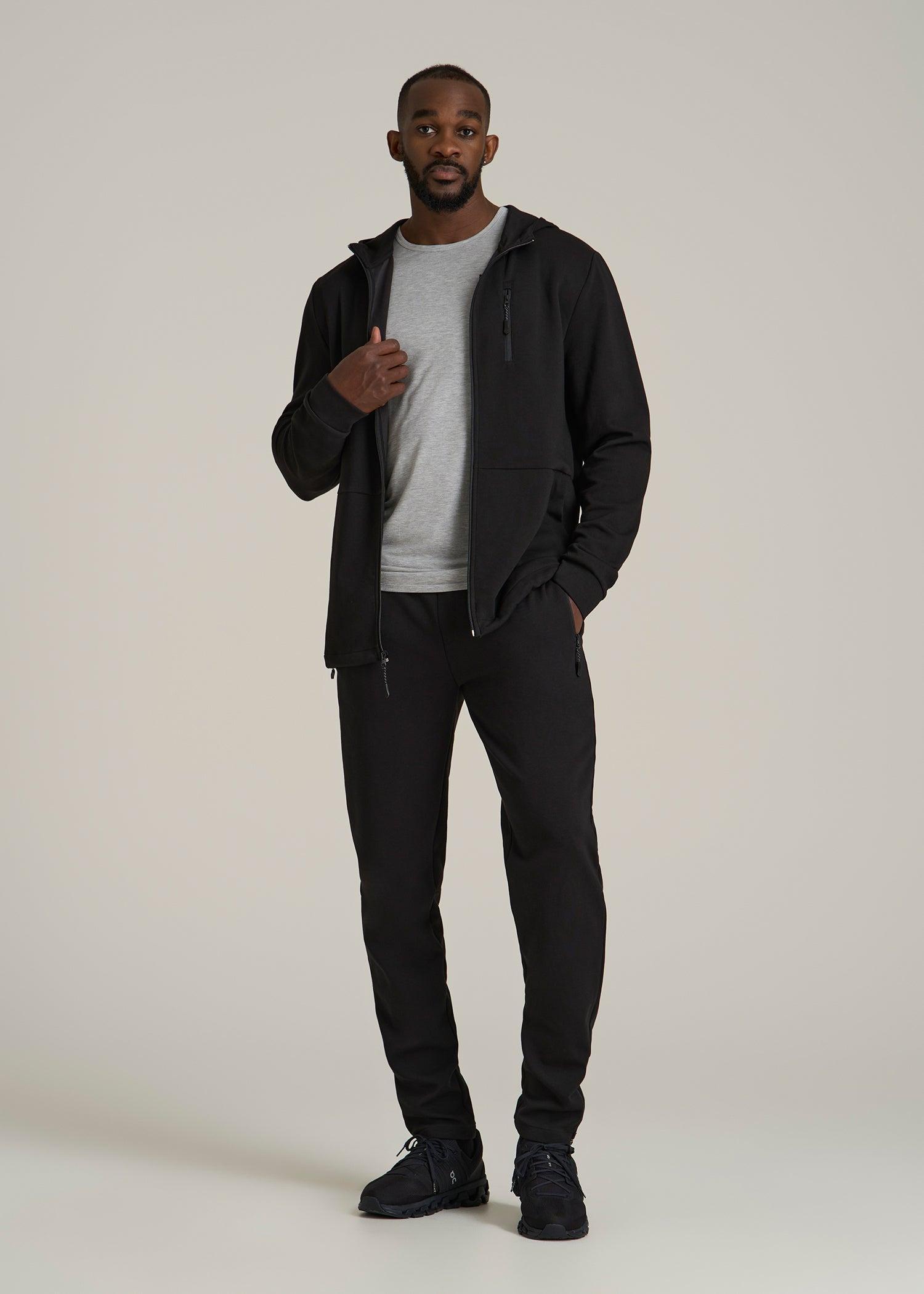 Tall Men's Tech-Knit Long Track Jacket in Black Product Image