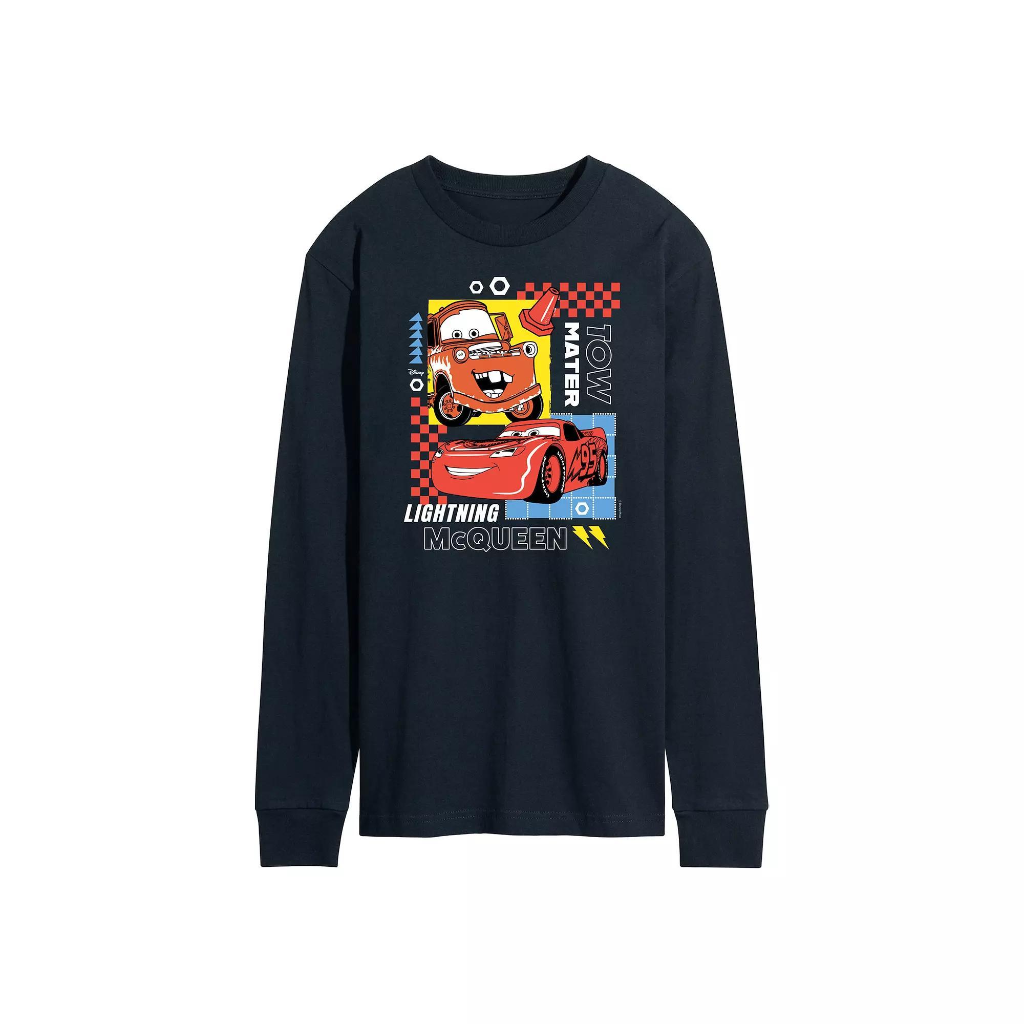 Disney / Pixar's Cars Tow Mater & Lightning McQueen Men's Grid Long Sleeve Graphic Tee, Size: XXL, Blue Product Image