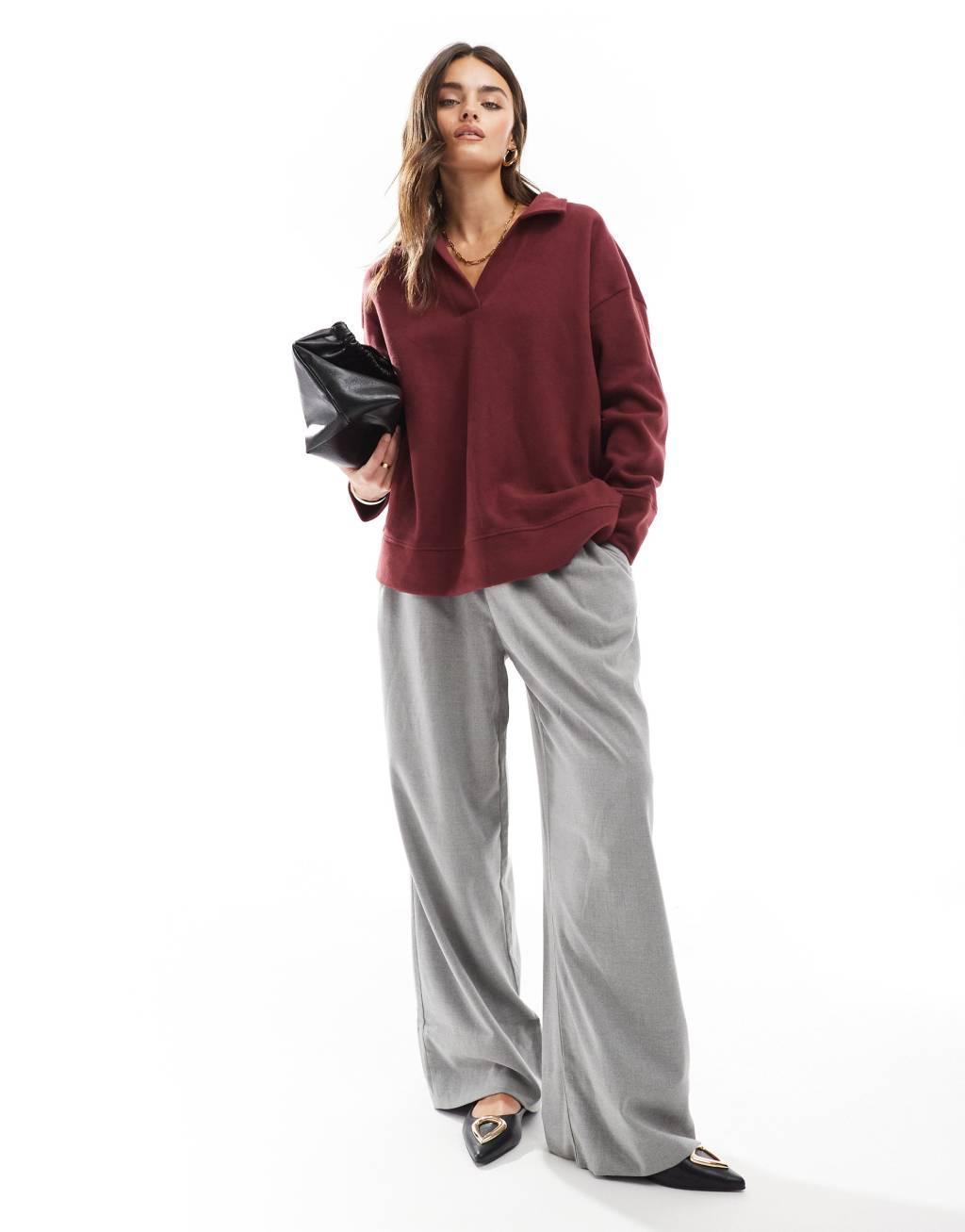 ASOS DESIGN supersoft longline rugby sweater in burgundy  Product Image