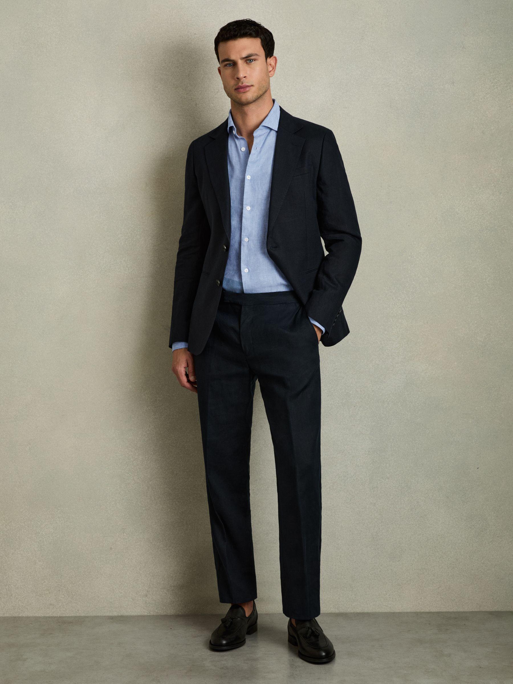 Linen Button-Through Shirt in Sky Blue Product Image