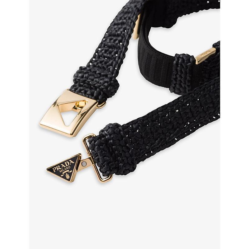 PRADA Womens Black Triangle-buckle Raffia-effect Woven Belt Product Image