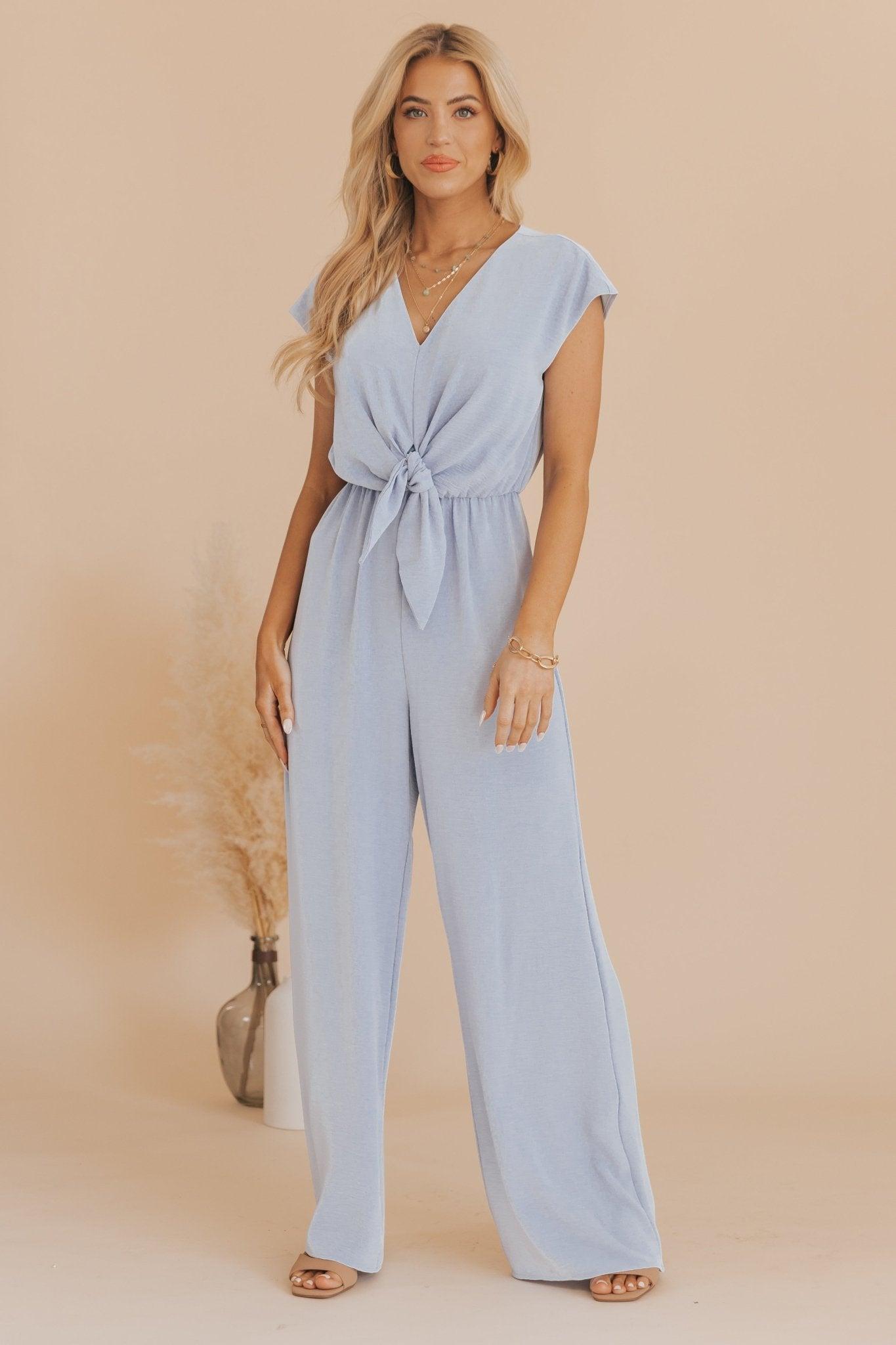 Dusty Blue Tie Front Jumpsuit Product Image