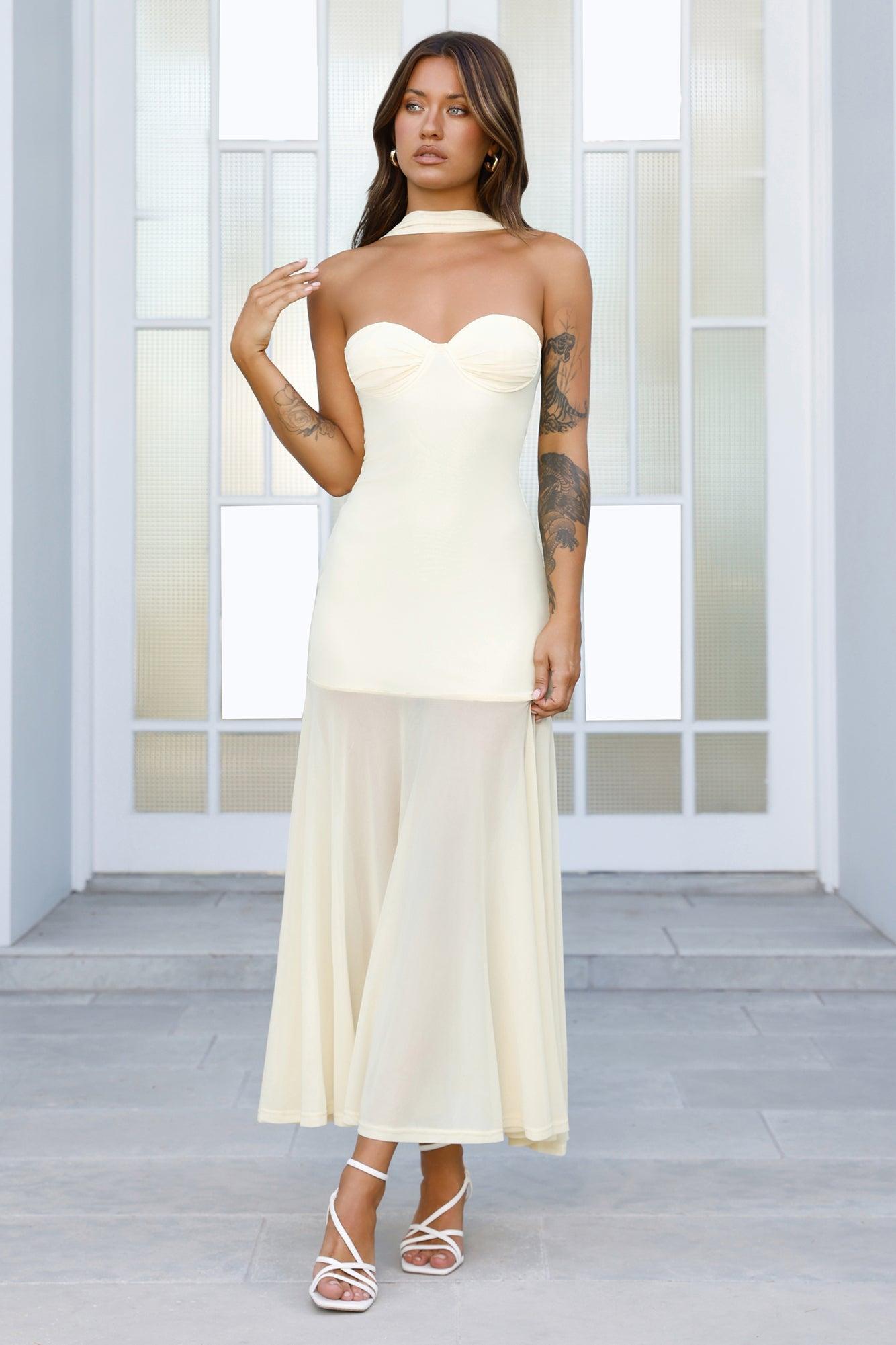Serene Sway Strapless Maxi Dress Yellow Product Image
