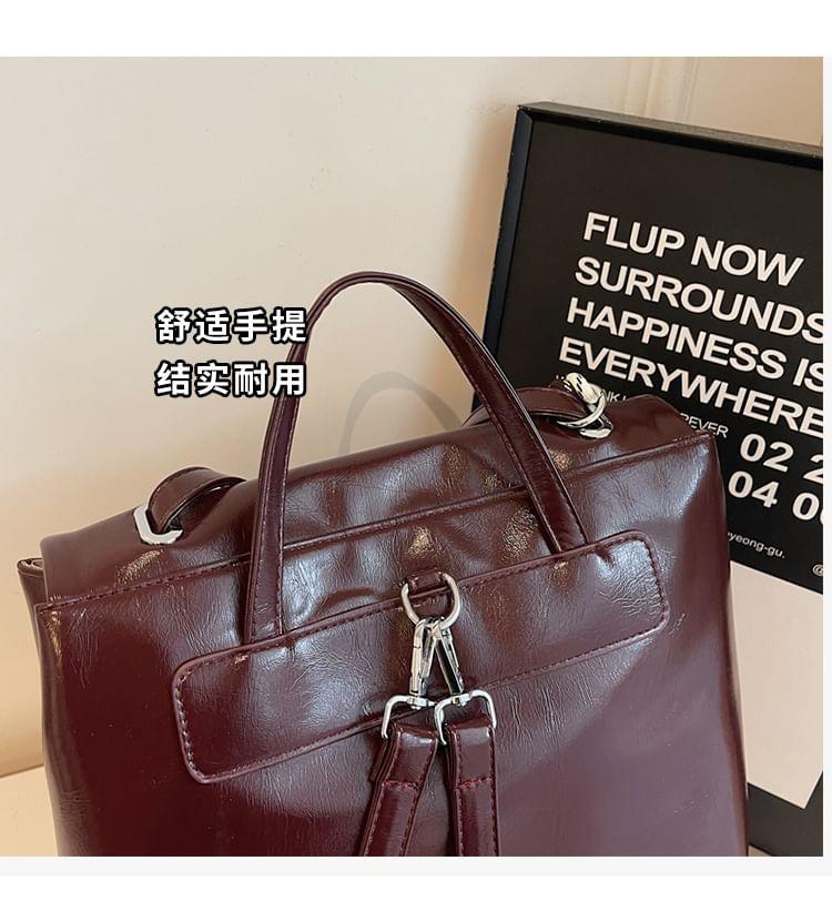 Flap Buckle Faux Leather Backpack Product Image