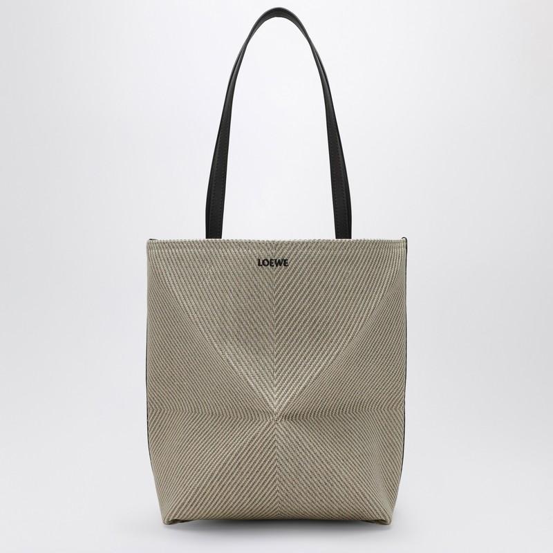 LOEWE Puzzle Fold Écru Cotton Jacquard Bag In Brown Product Image