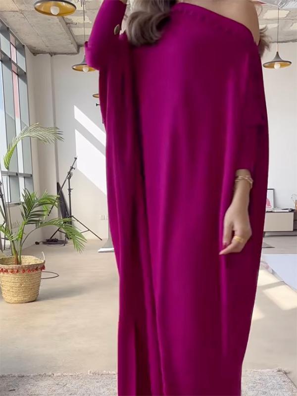 H-Line Loose Buttoned Solid Color Maxi Dresses Product Image