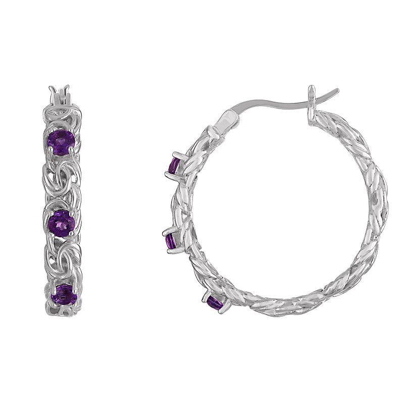 Designs by Gioelli Sterling Silver Gemstone Byzantine Hoop Earrings, Women's, London Blue Topaz Product Image