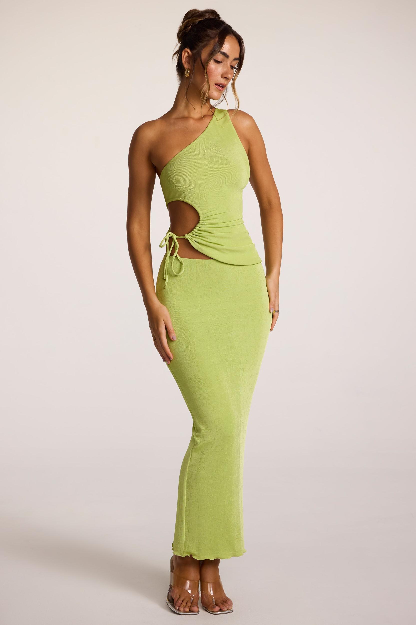 Textured Jersey Low-Rise Maxi Skirt in Lime Product Image