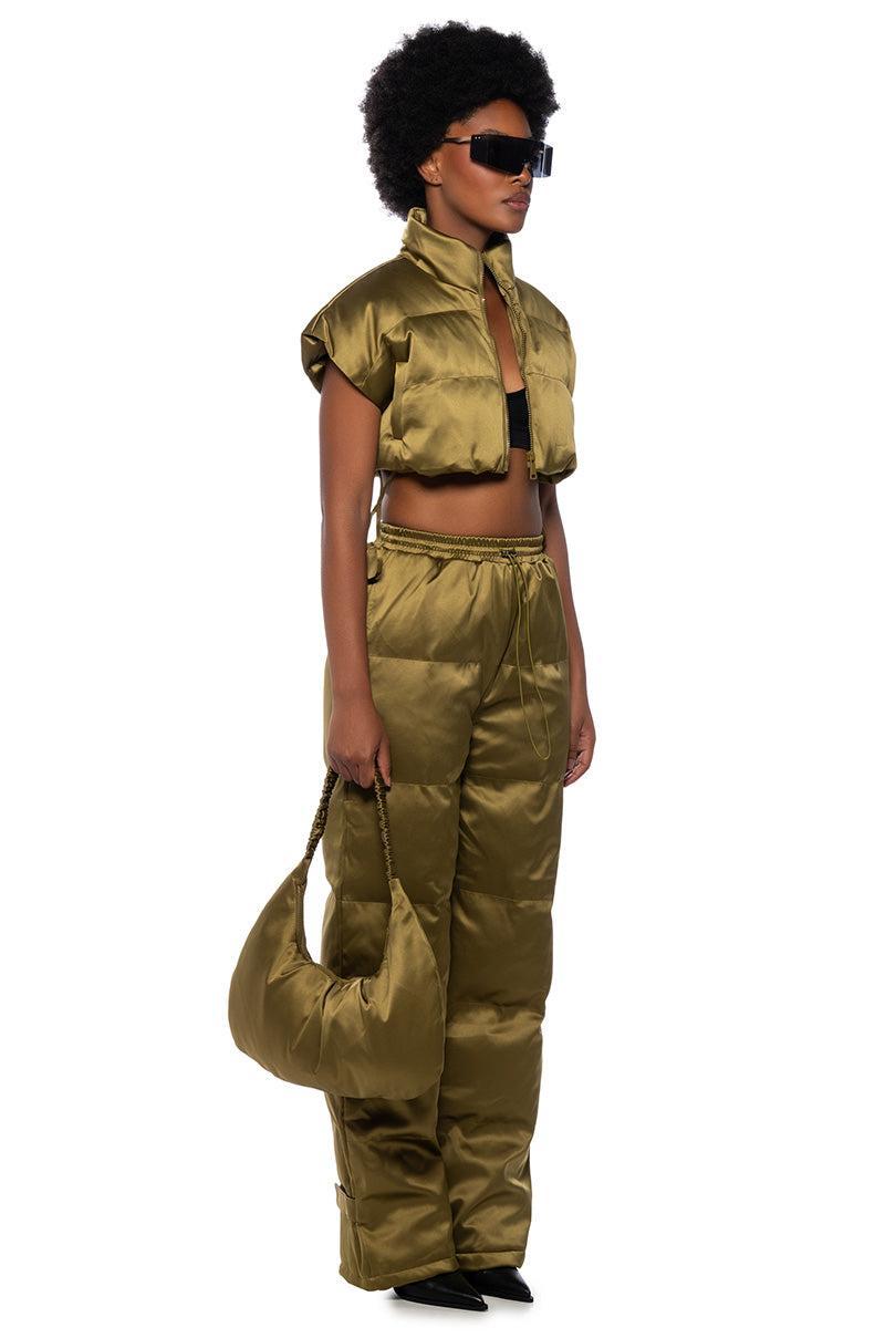 PUT U ON WIDE LEG SATIN PUFFER PANT Product Image