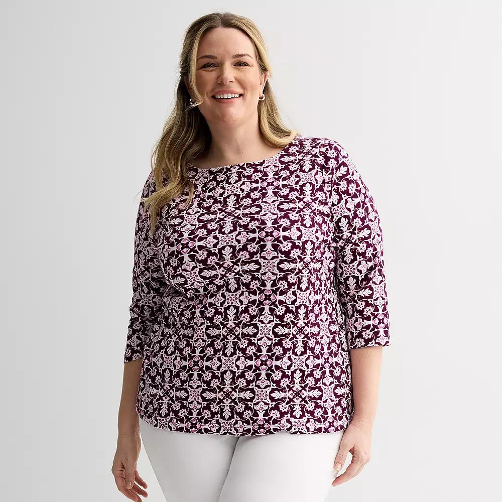 Plus Size Croft & Barrow® Boatneck Top, Women's, Size: 5XL, Pink Folk Mosaic Product Image
