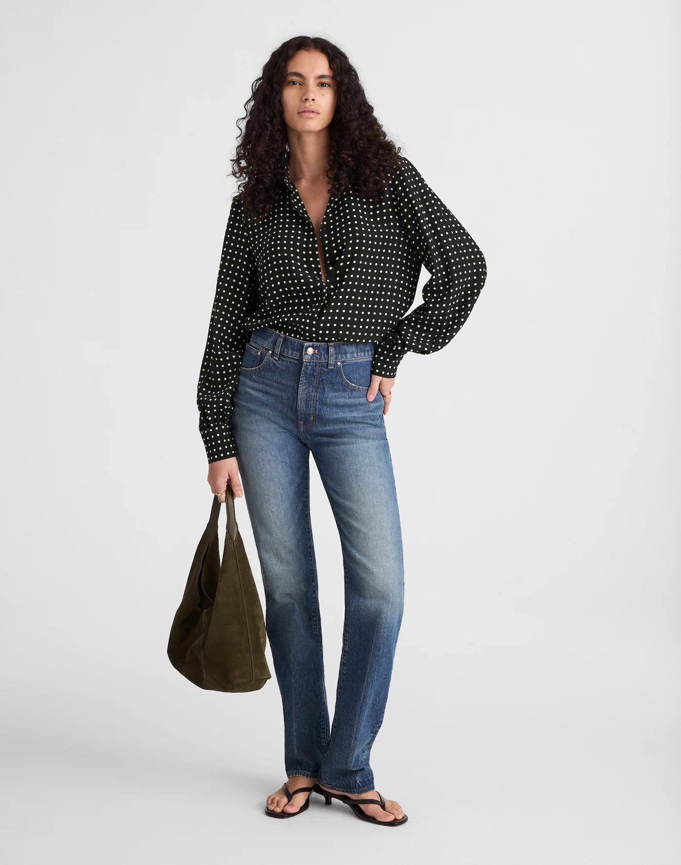 Shirred Button-Up Top in 100% Silk Product Image