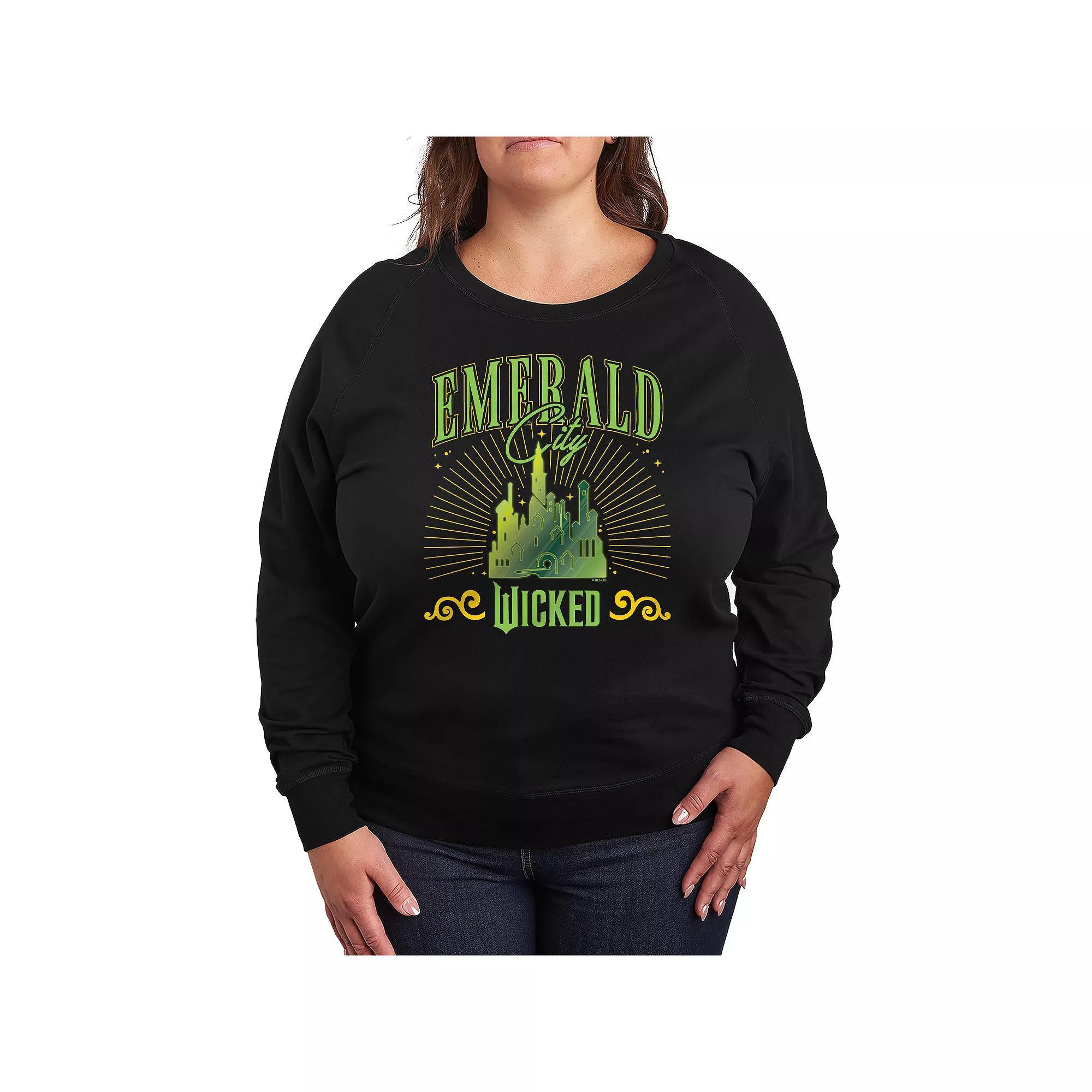 Plus Size Wicked Emerald City French Terry Long Sleeve Tee, Women's, Size: 2XL, Black Product Image