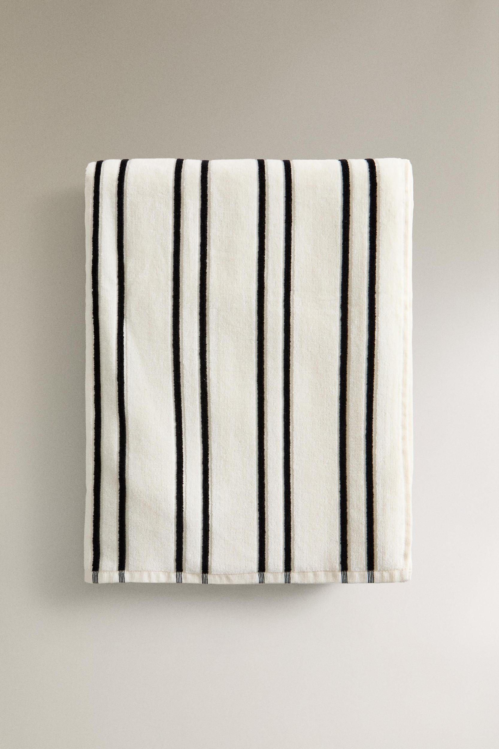 VELOUR BEACH TOWEL WITH THIN STRIPES Product Image