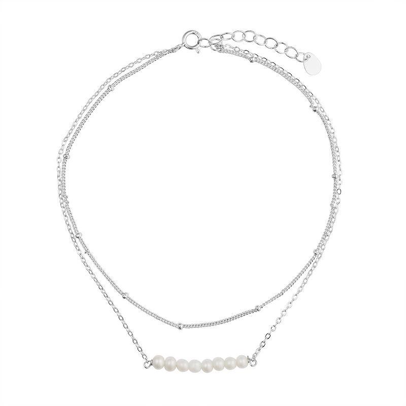 Main and Sterling Sterling Silver Bar Chain Simulated Pearl Anklet, Womens Silver Tone Product Image