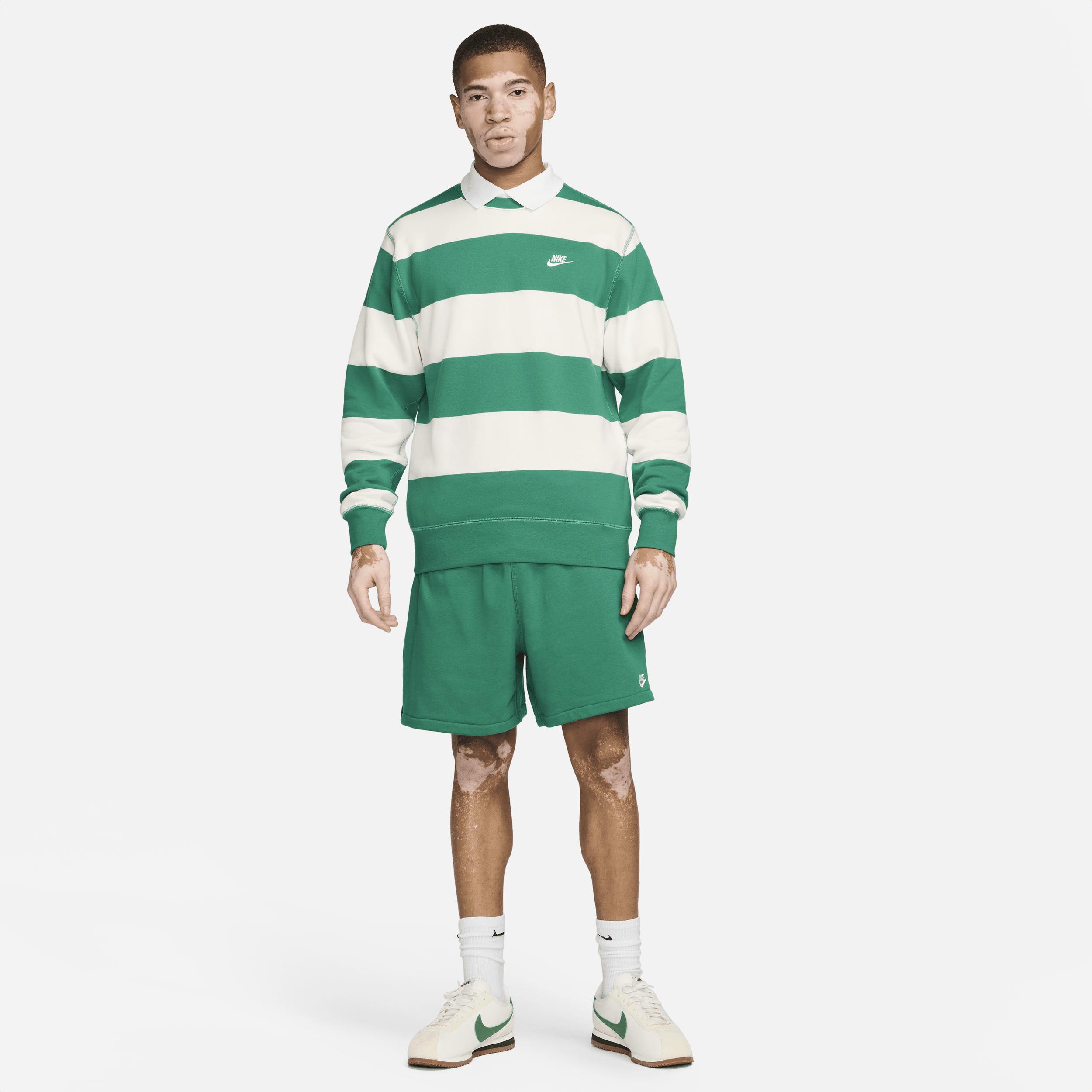 Nike Mens Nike Club Stripe Heavyweight French Terry Crew - Mens Malachite/White/Sail Product Image