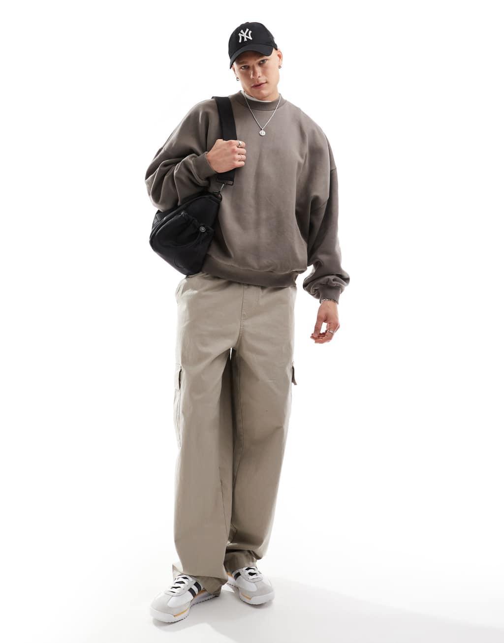 ASOS DESIGN premium heavyweight extreme oversized sweatshirt 400gsm in brown Product Image