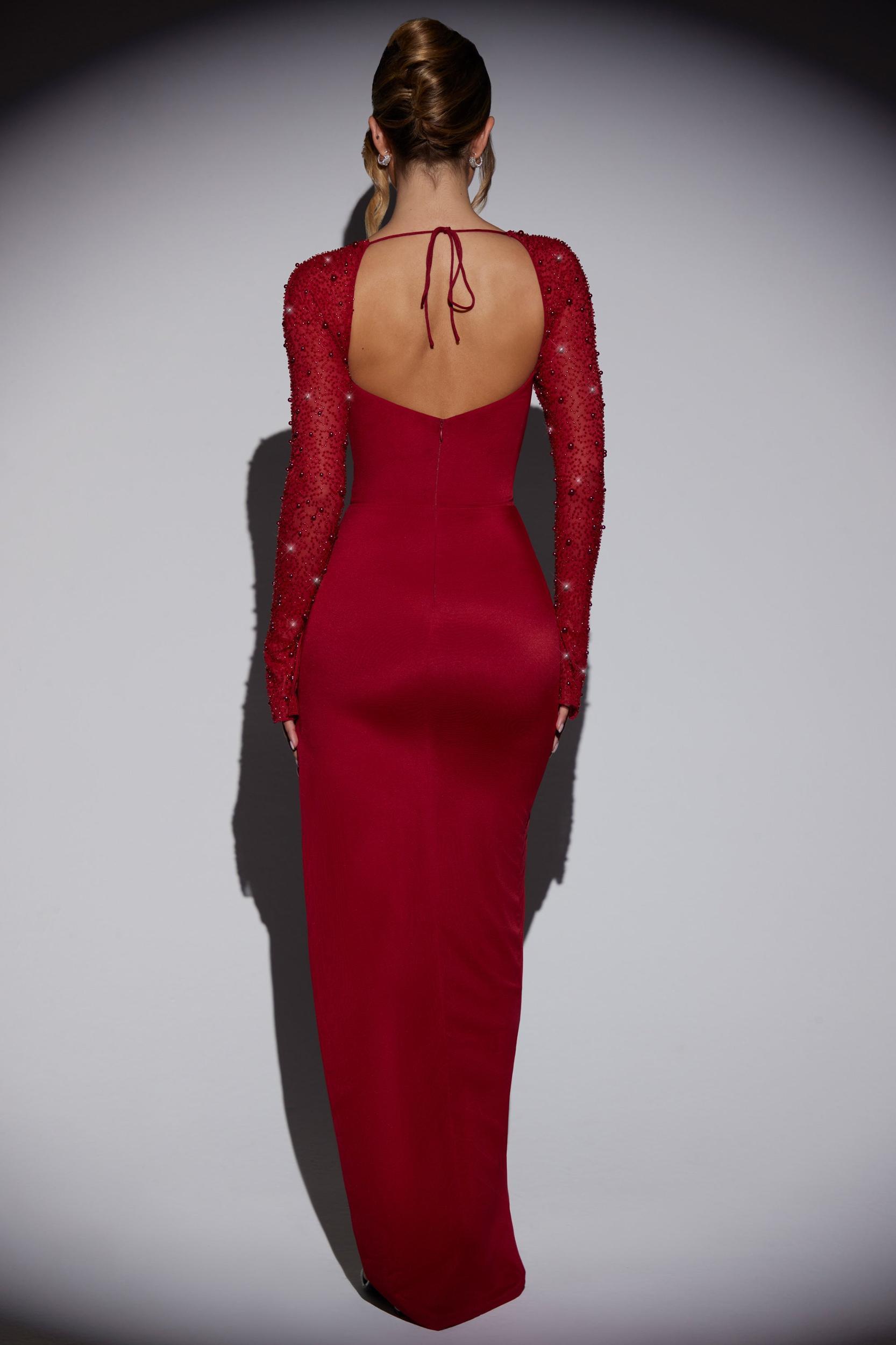 Embellished Side Split Maxi Dress in Red Product Image