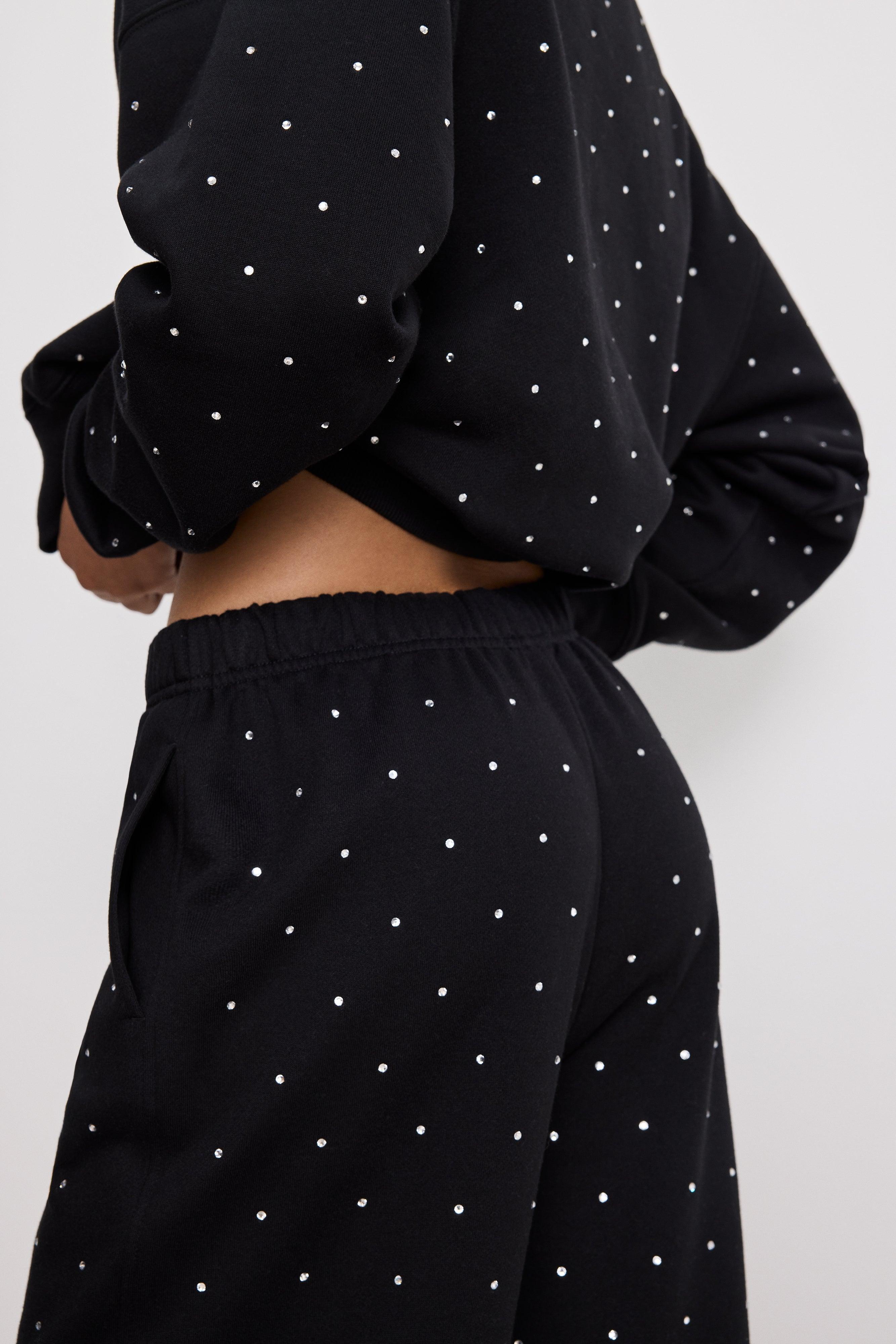 CRYSTAL WIDE LEG SWEATPANTS | BLACK001 Product Image