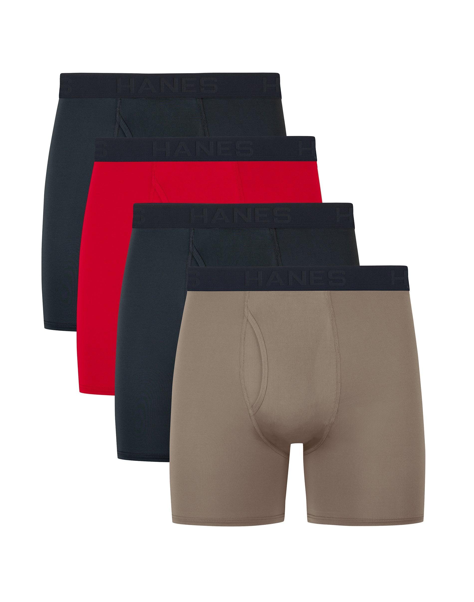 Hanes Ultimate 4-Pack Comfort Sport Men's Performance Stretch Boxer Brief Underwear, Size: XL, Black Red Product Image