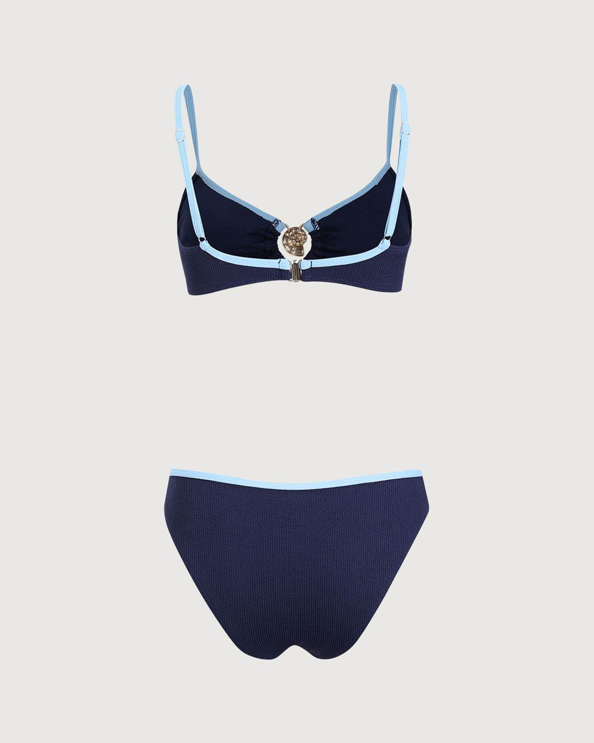 Blue Contrasting Textured Bikini Set Product Image