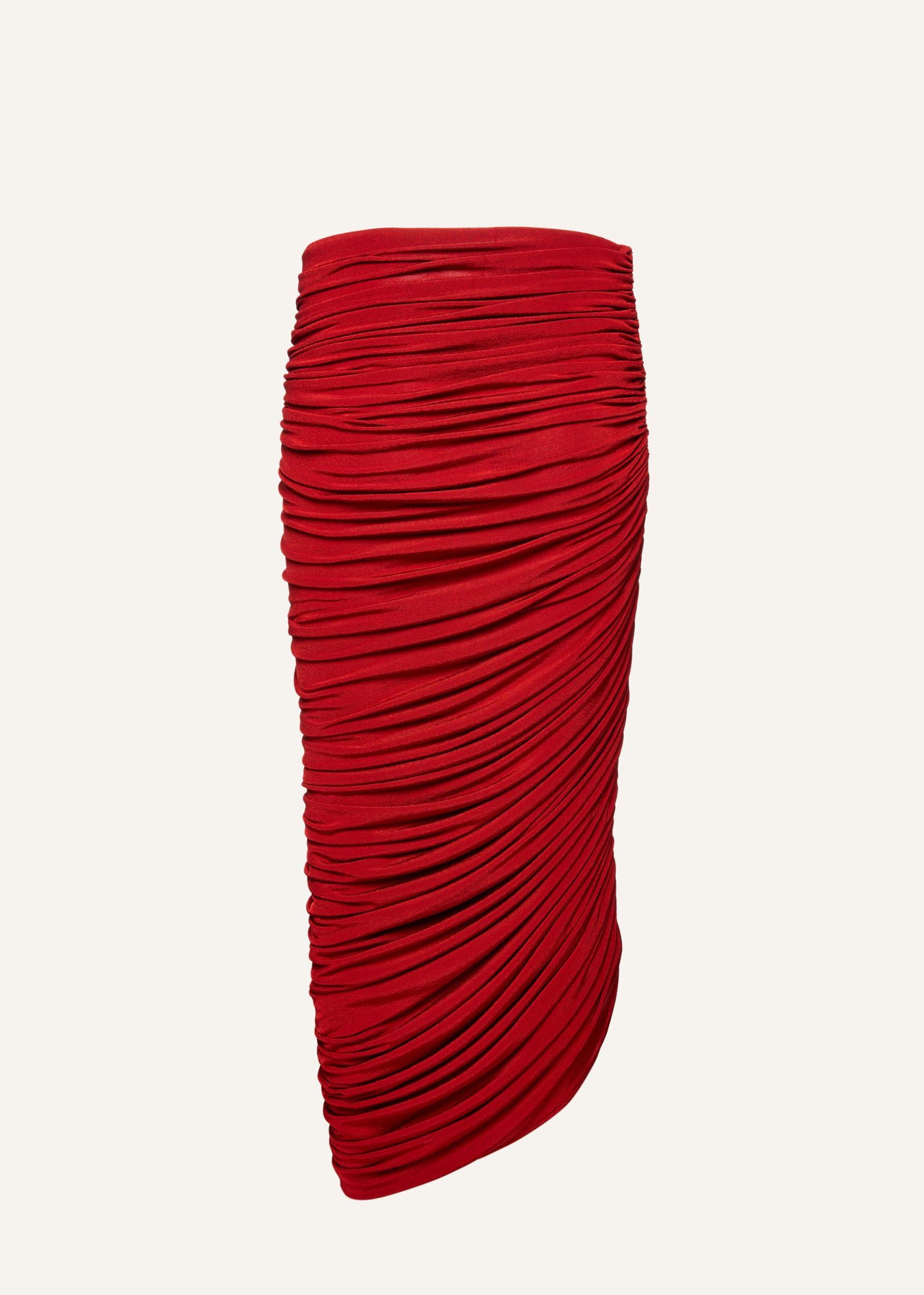 Asymmetrical draped midi skirt in red Product Image