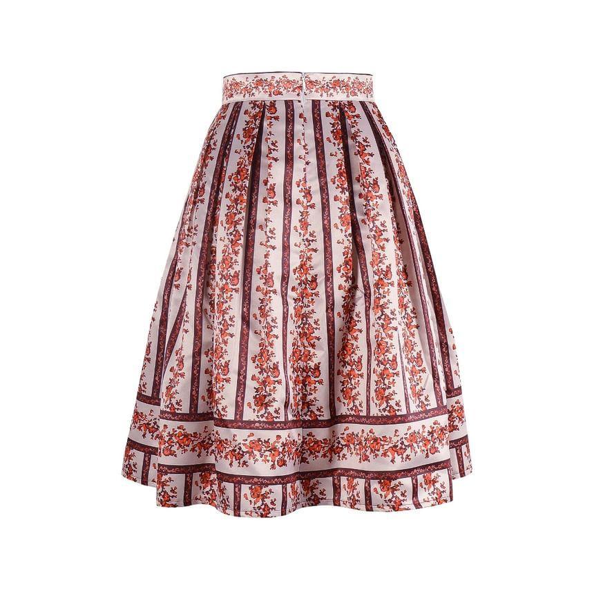 Floral Print High Waist A-Line Midi Skirt Product Image