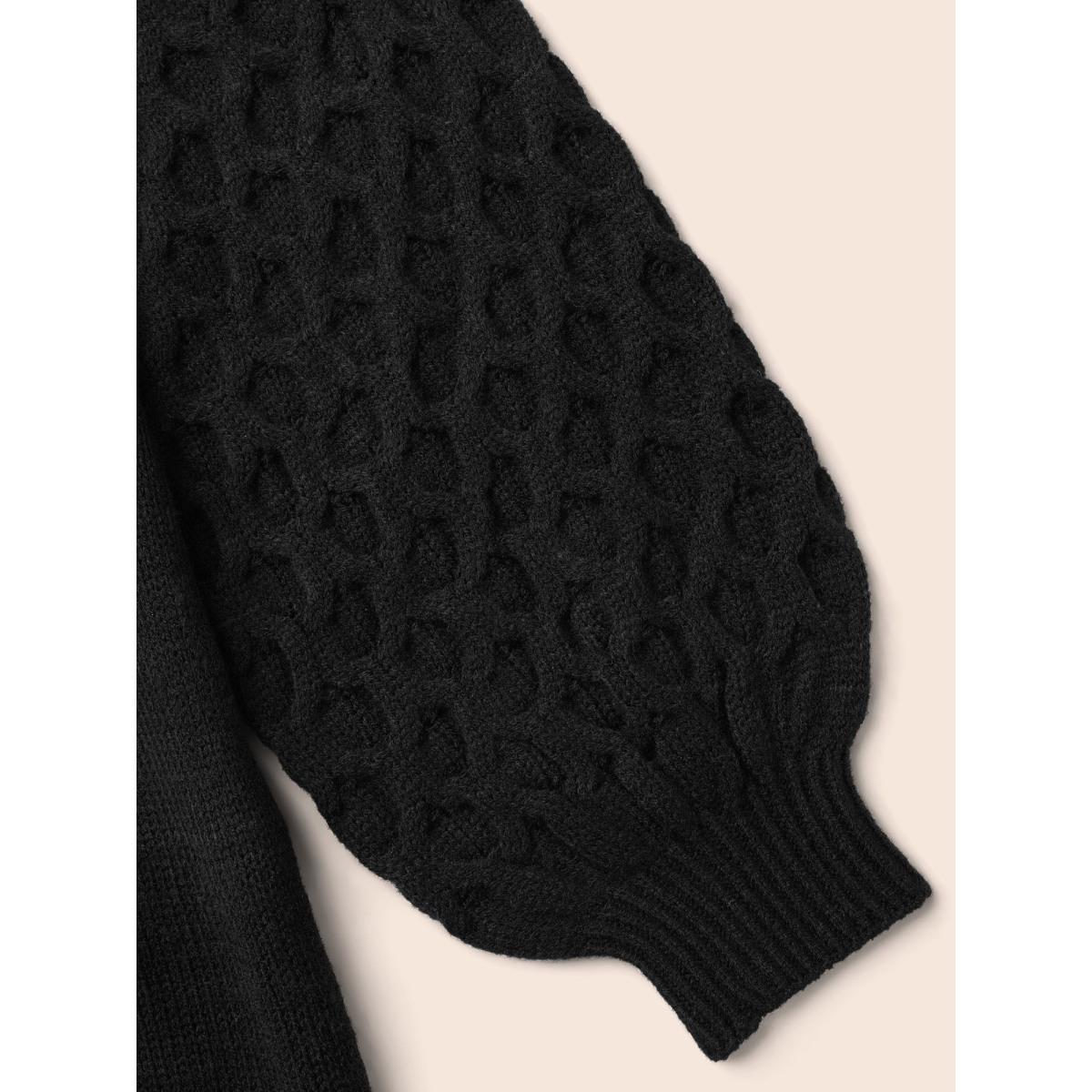 Plus Size Crochet Floral Texture V Neck Pullover Black Women Casual Loose Long Sleeve V-neck Everyday Pullovers BloomChic 10/M Product Image