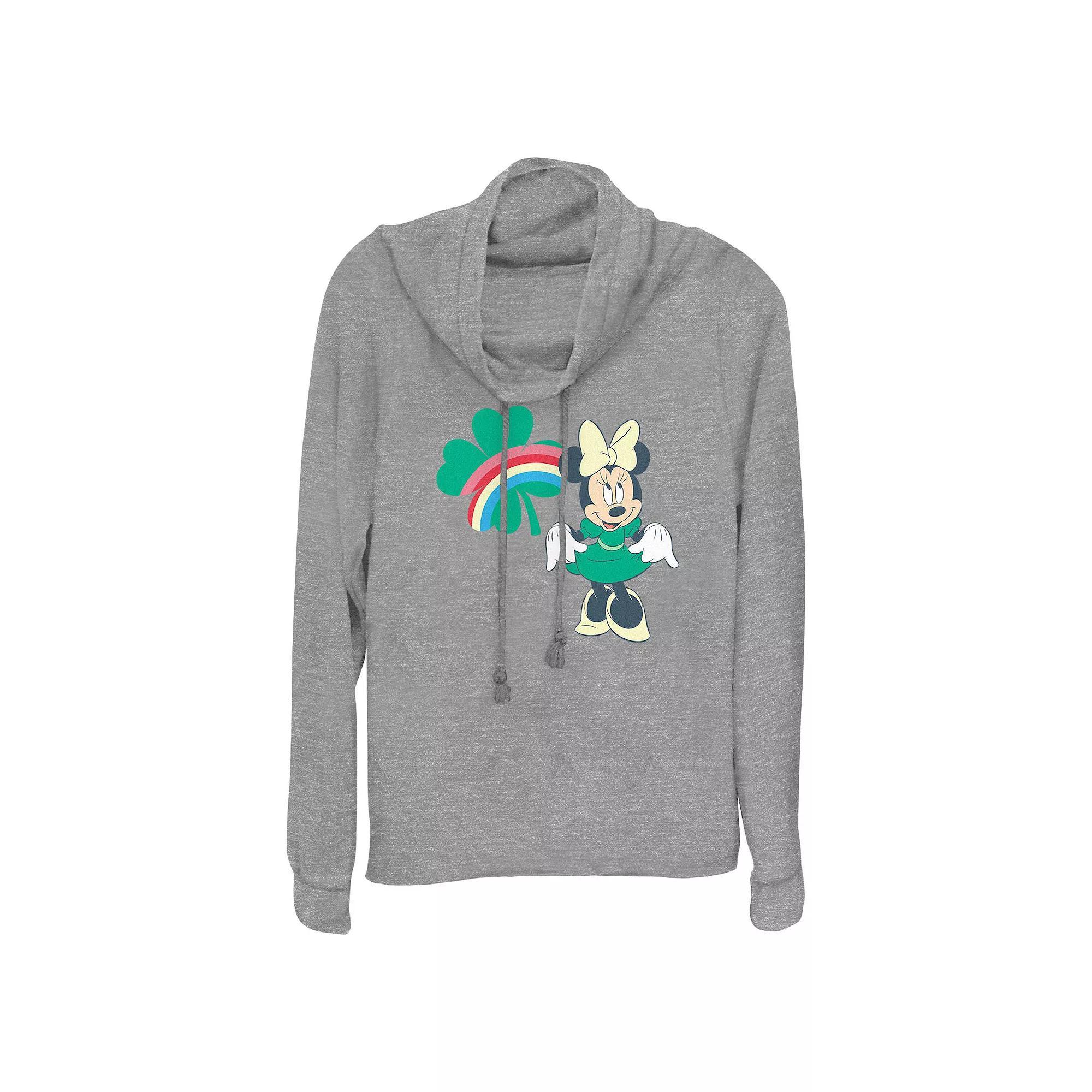 Disney's Minnie Mouse Rainbow Print Shamrock Women's Cowlneck Graphic Lightweight Long Sleeve,  Product Image