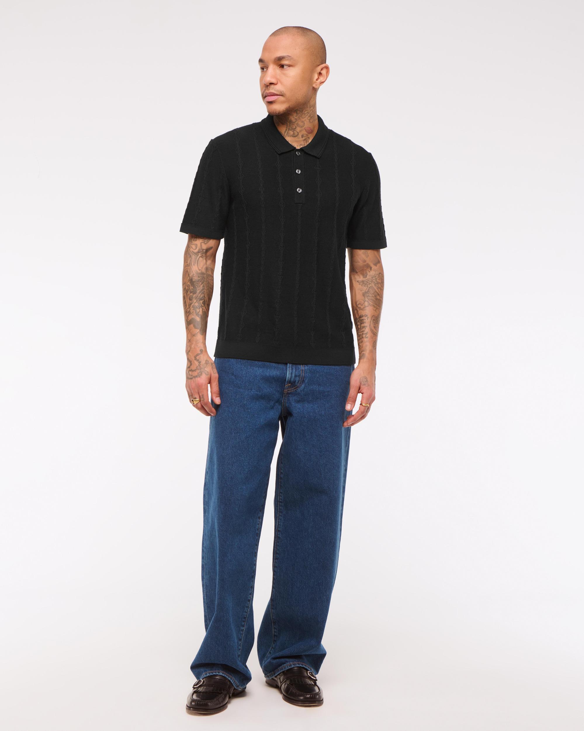 Merino Wool-Blend Stitch 3-Button Sweater Polo Product Image