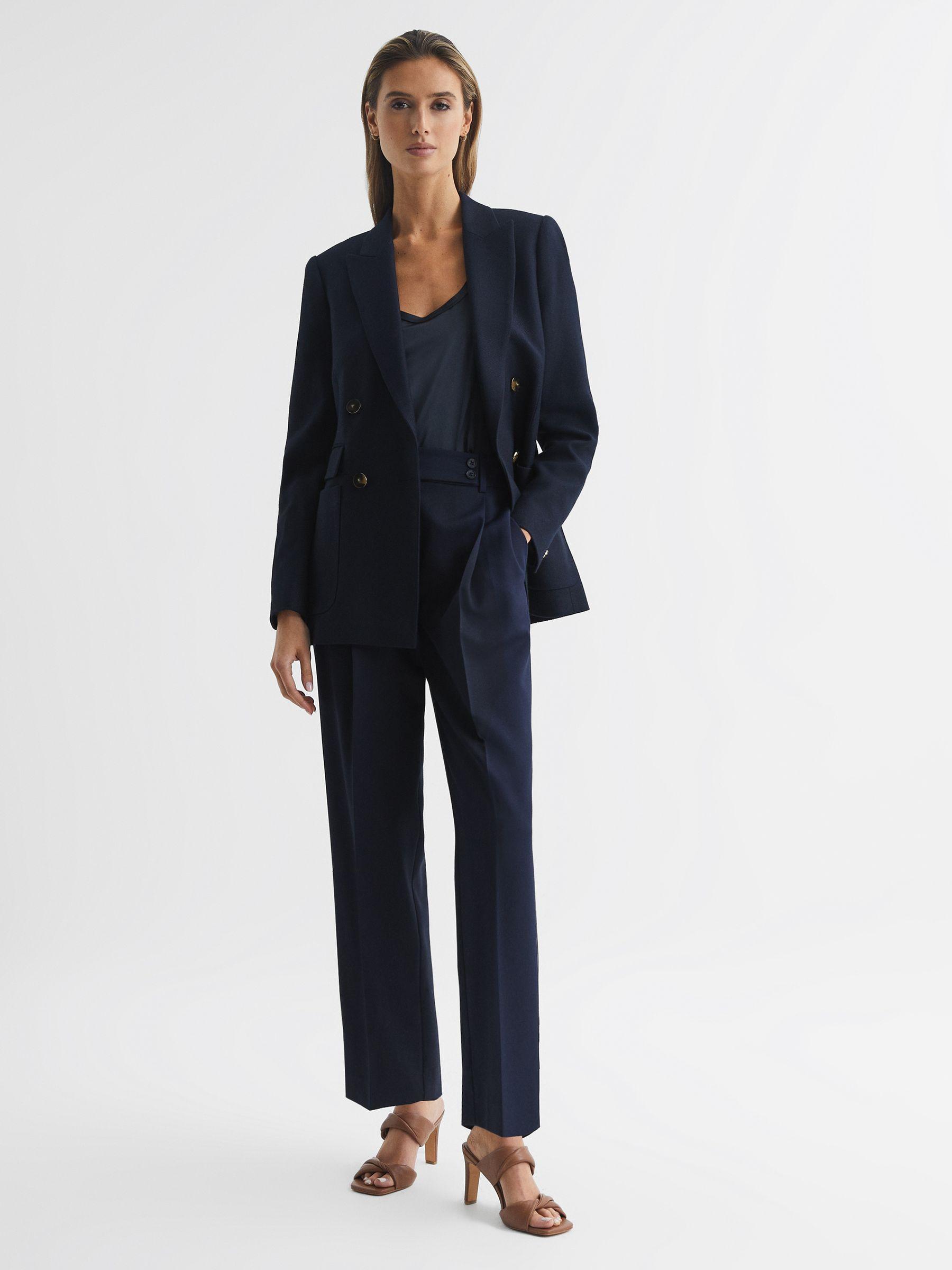 High Rise Cropped Tapered Trousers in Navy Product Image
