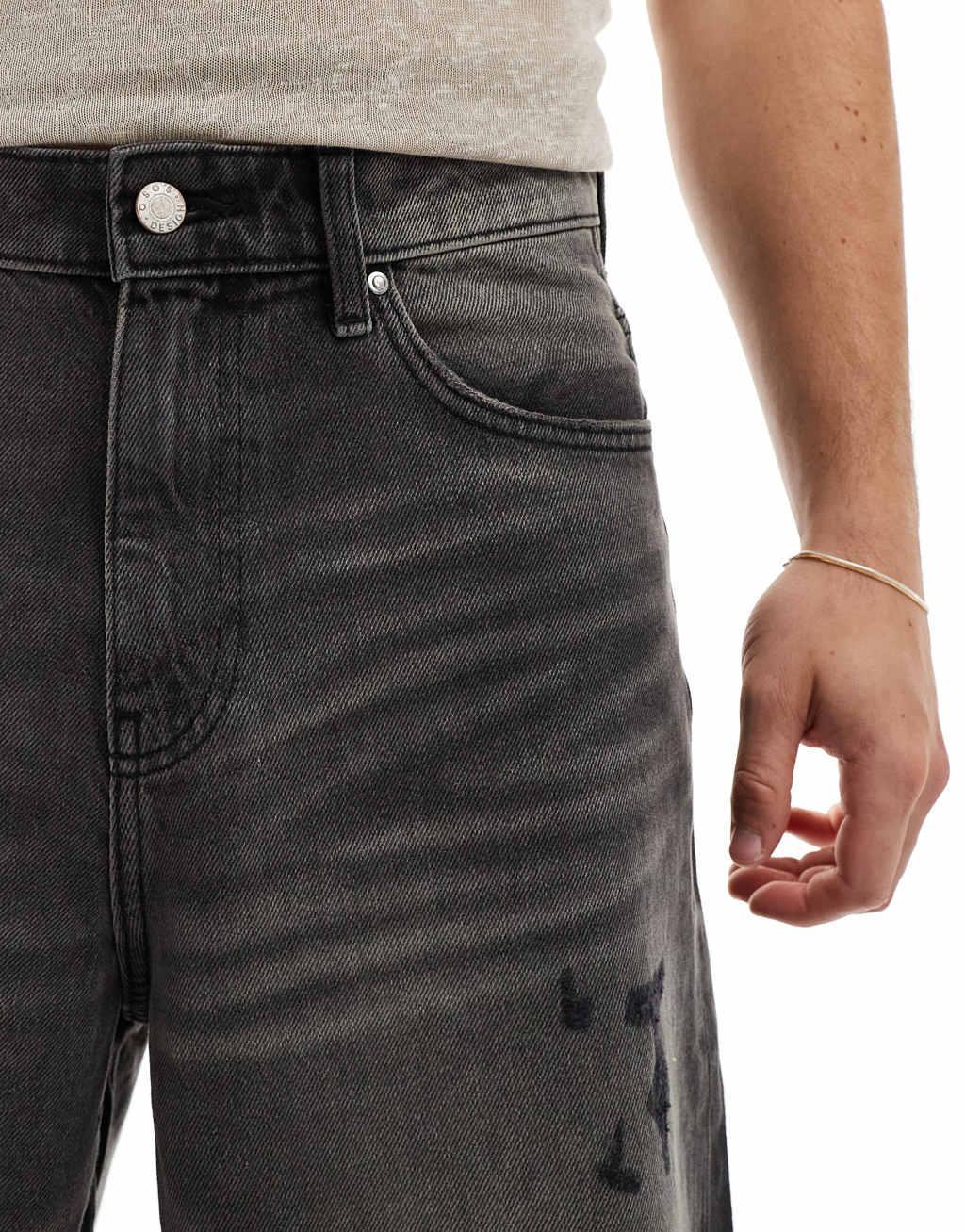 ASOS DESIGN baggy jeans with abrasions in washed black Product Image