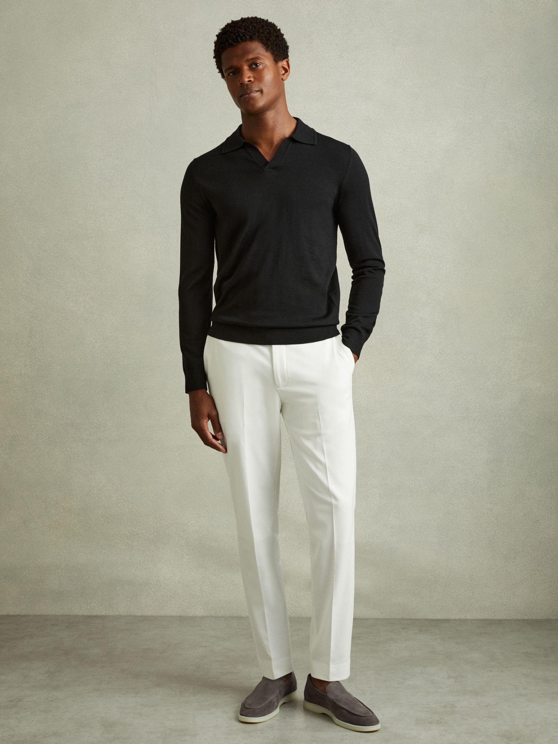 Merino Wool Half-Zip Polo Shirt in Black Product Image