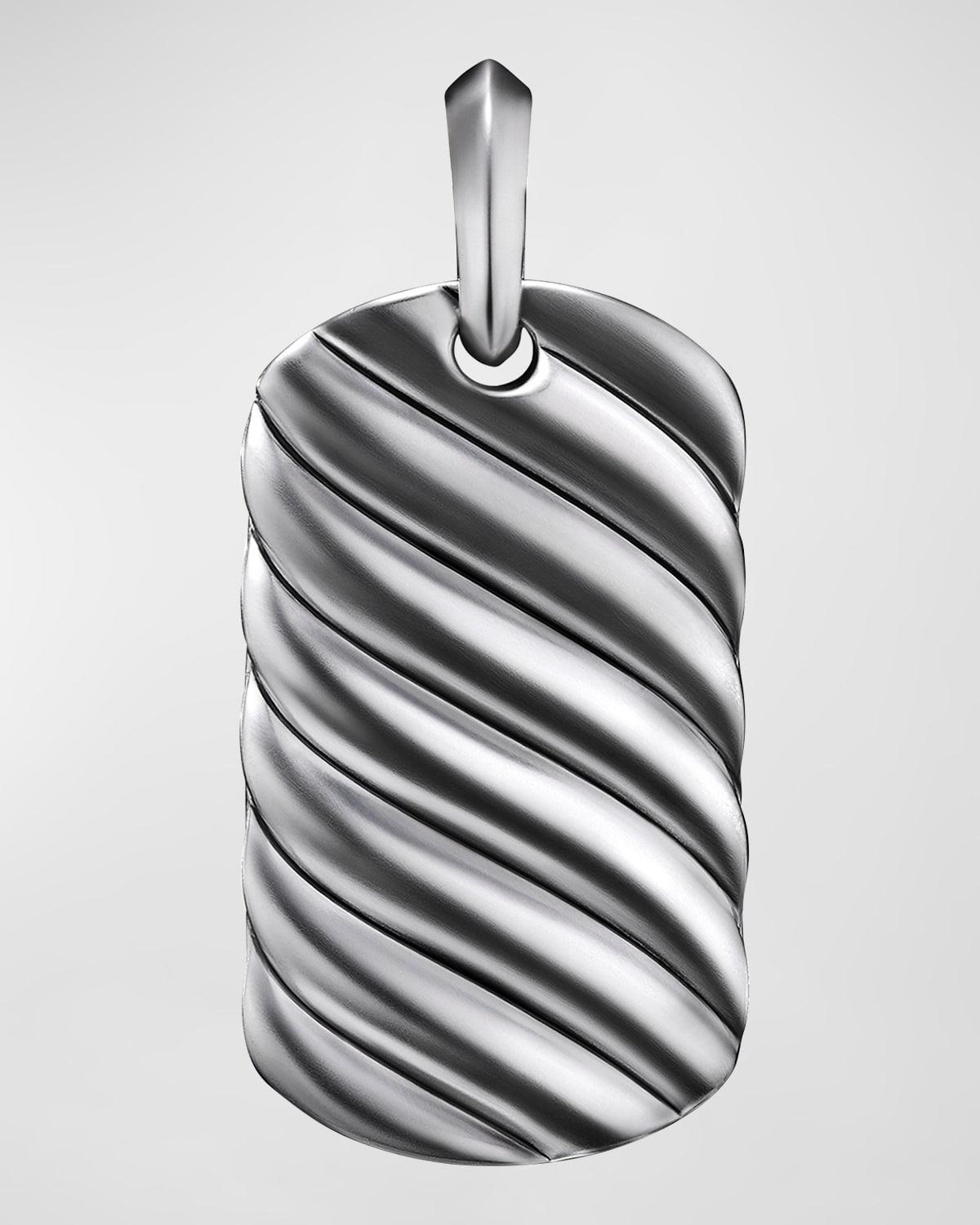 Mens Sculpted Cable Tag in Sterling Silver, 27MM Product Image