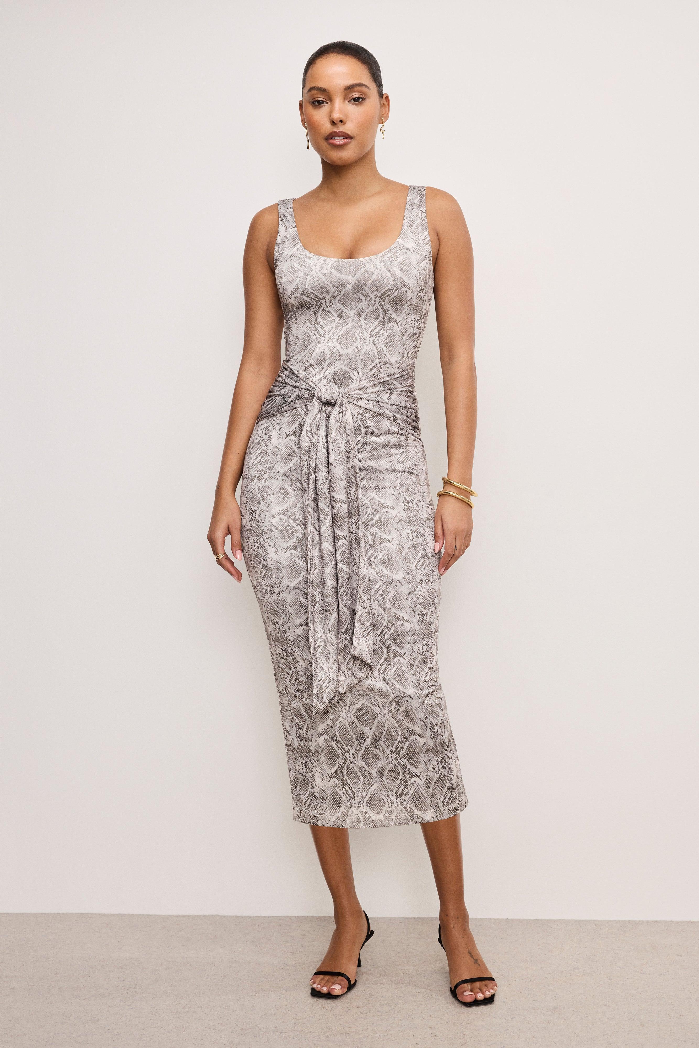 SLINKY JERSEY RUCHED MIDI DRESS | SSP PRINT001 Product Image