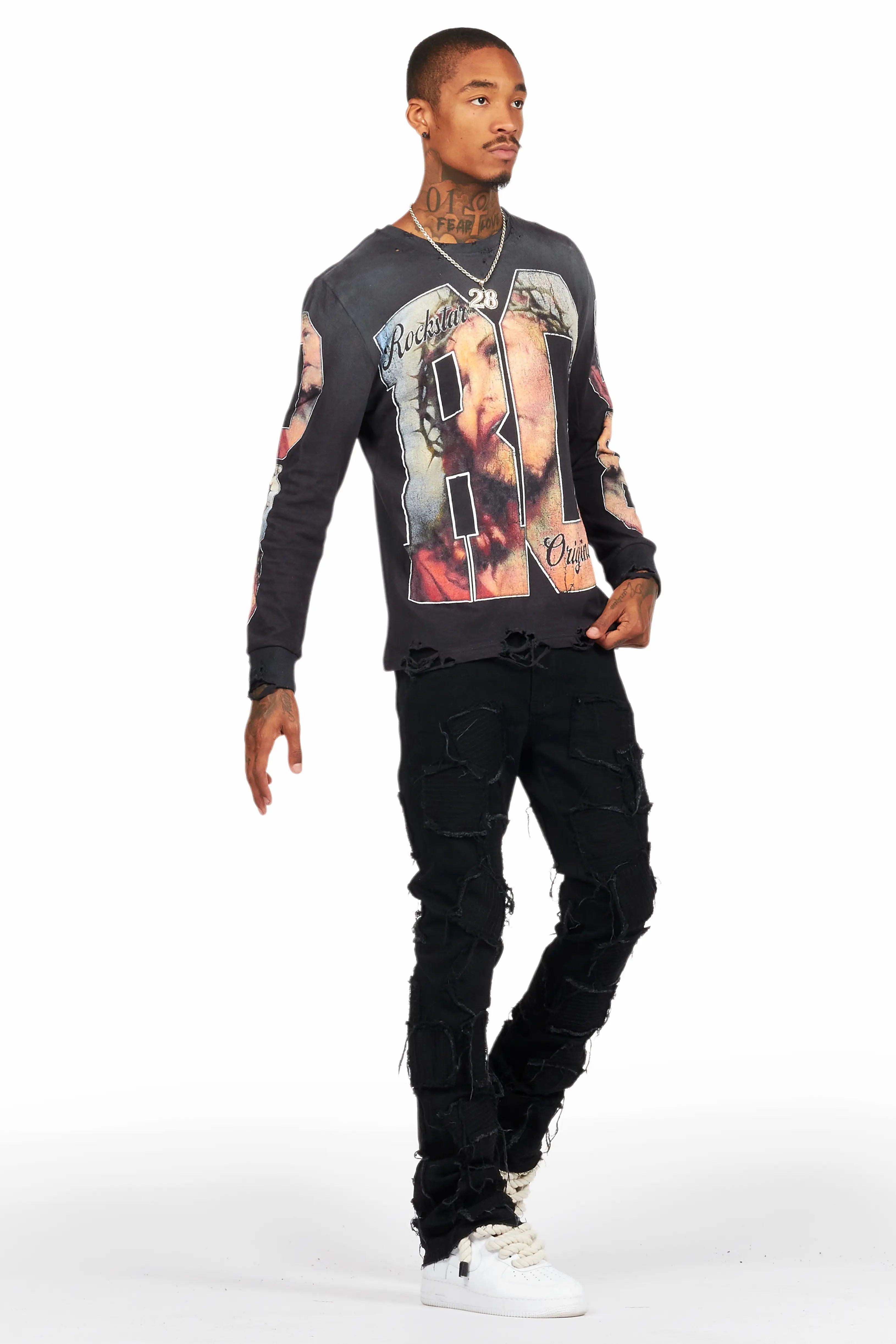 Gawel Jet Black Stacked Flare Jean Male Product Image