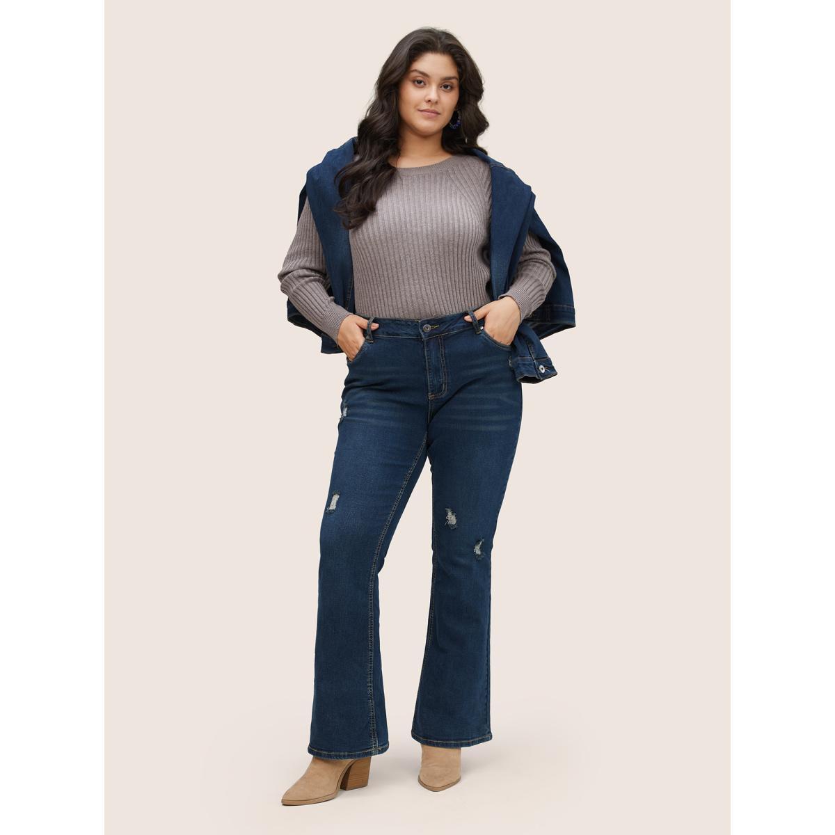 Plus Size Supersoft Essentials Solid Texture Pullover Gray Women Basics Long Sleeve Round Neck Everyday Pullovers BloomChic 26/4X Product Image