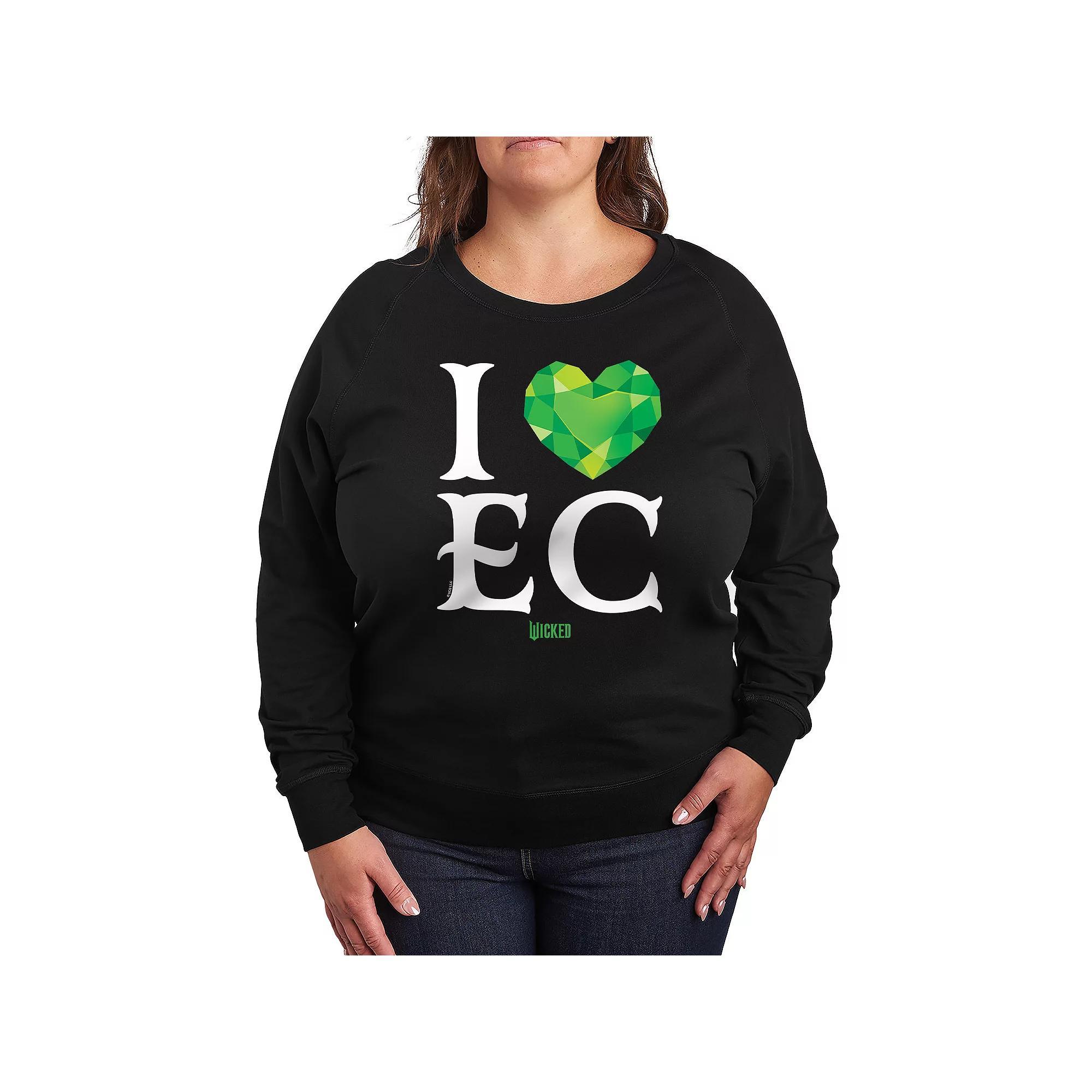 Plus Size Wicked I Heart Emerald City French Terry Long Sleeve Tee, Women's, Size: 1XL, Black Product Image