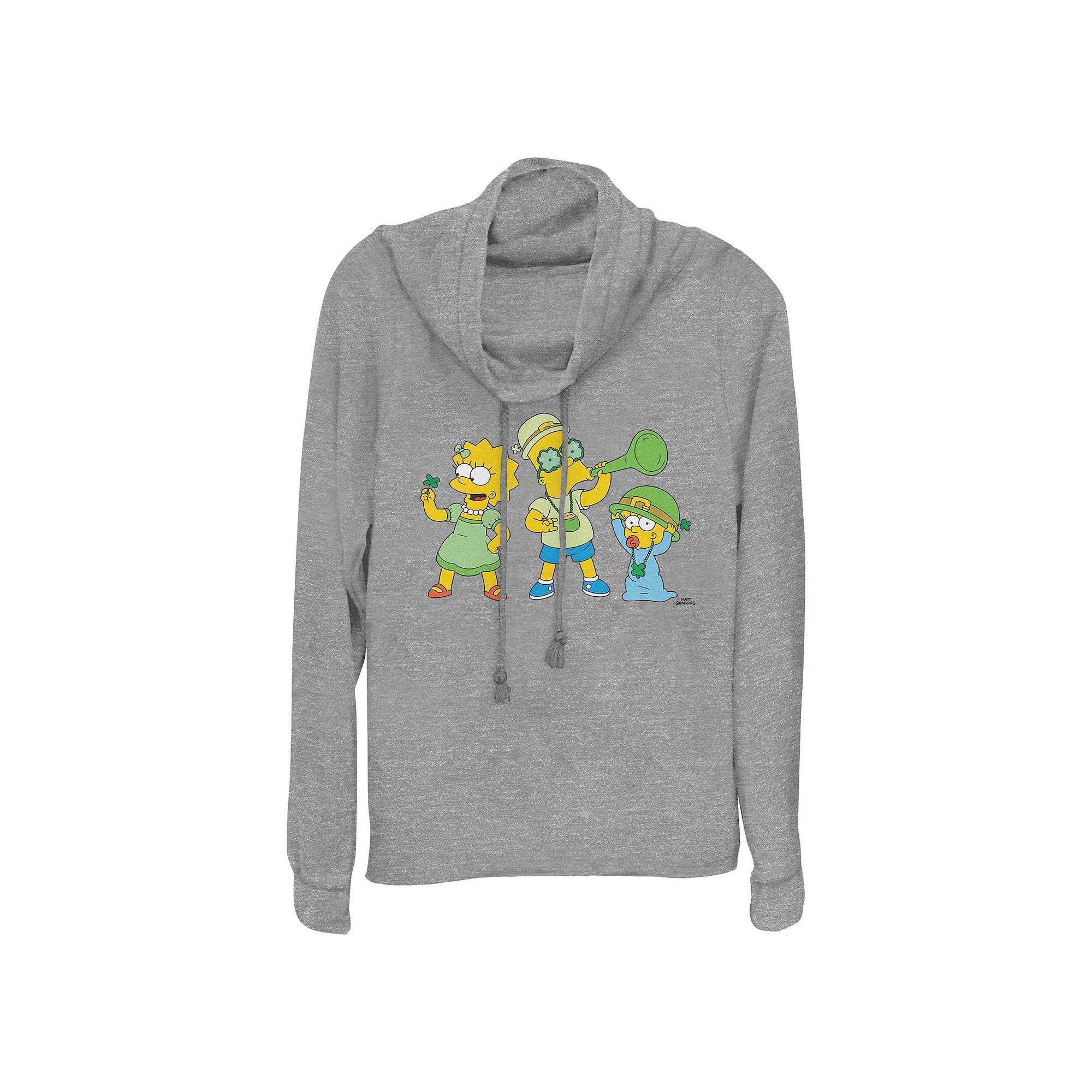 Women's The Simpsons St. Patrick's Day Party Cowlneck Graphic Lightweight Long Sleeve,  Product Image