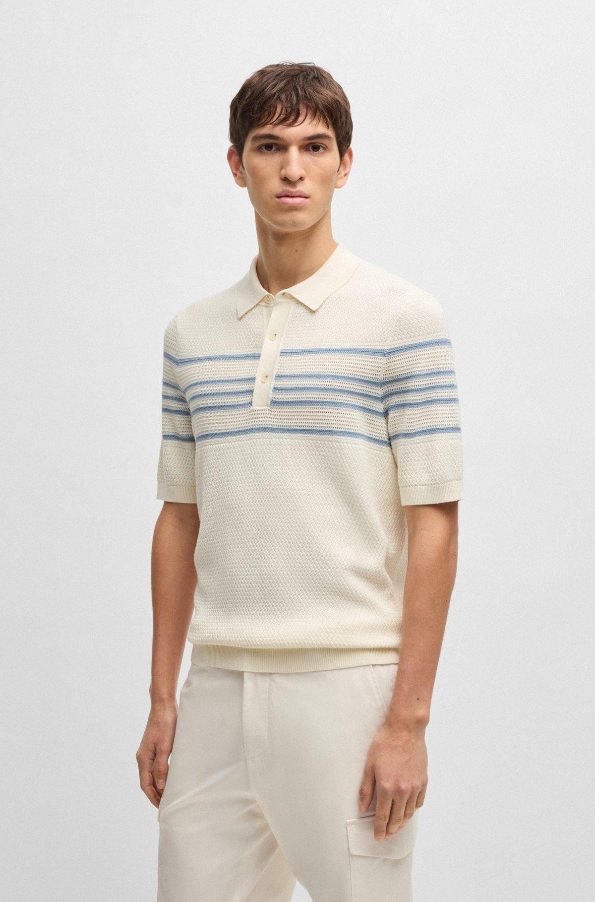 Knit polo in silk and cotton with stripe details Product Image