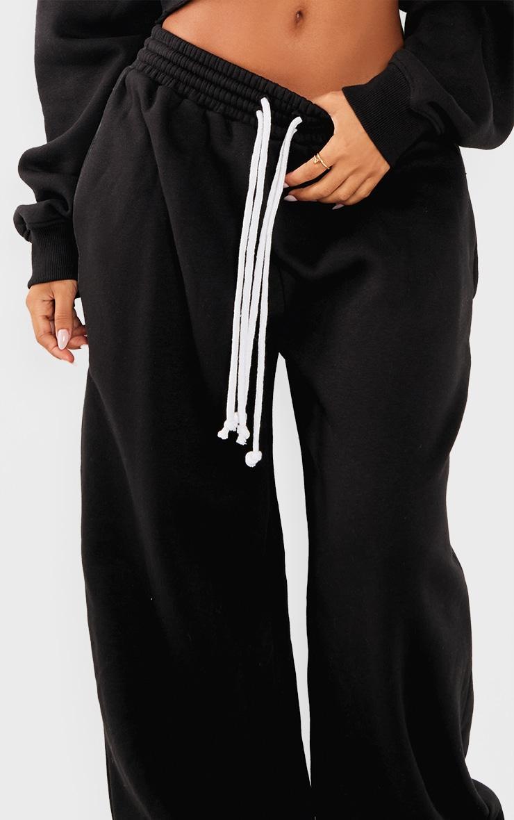 Petite Black Contrast Drawstring Wide Leg Sweatpants Product Image