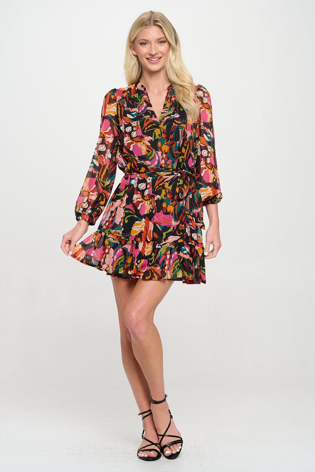 Black Ikat Long Sleeve Dress Product Image