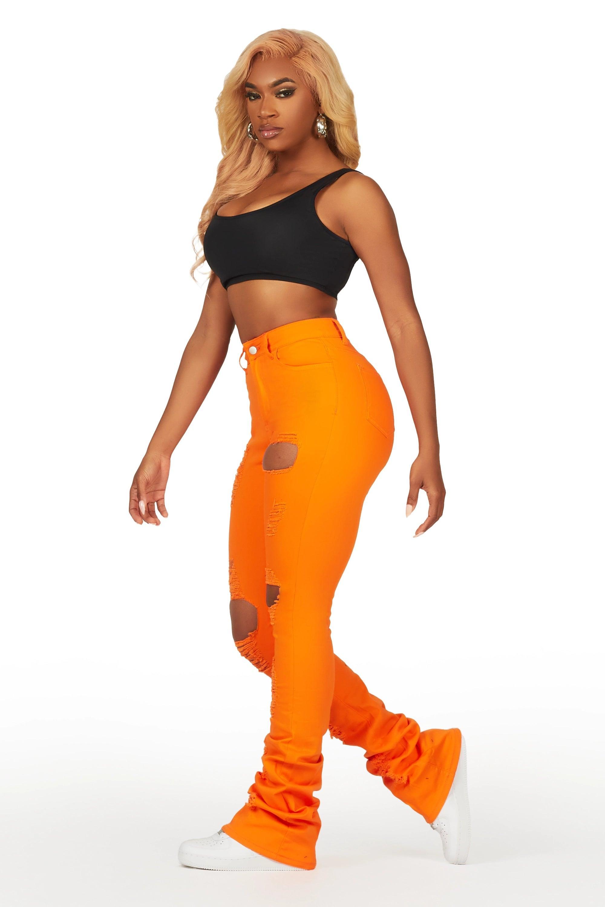 Takasia Orange Distressed Super Stacked Jean Female Product Image