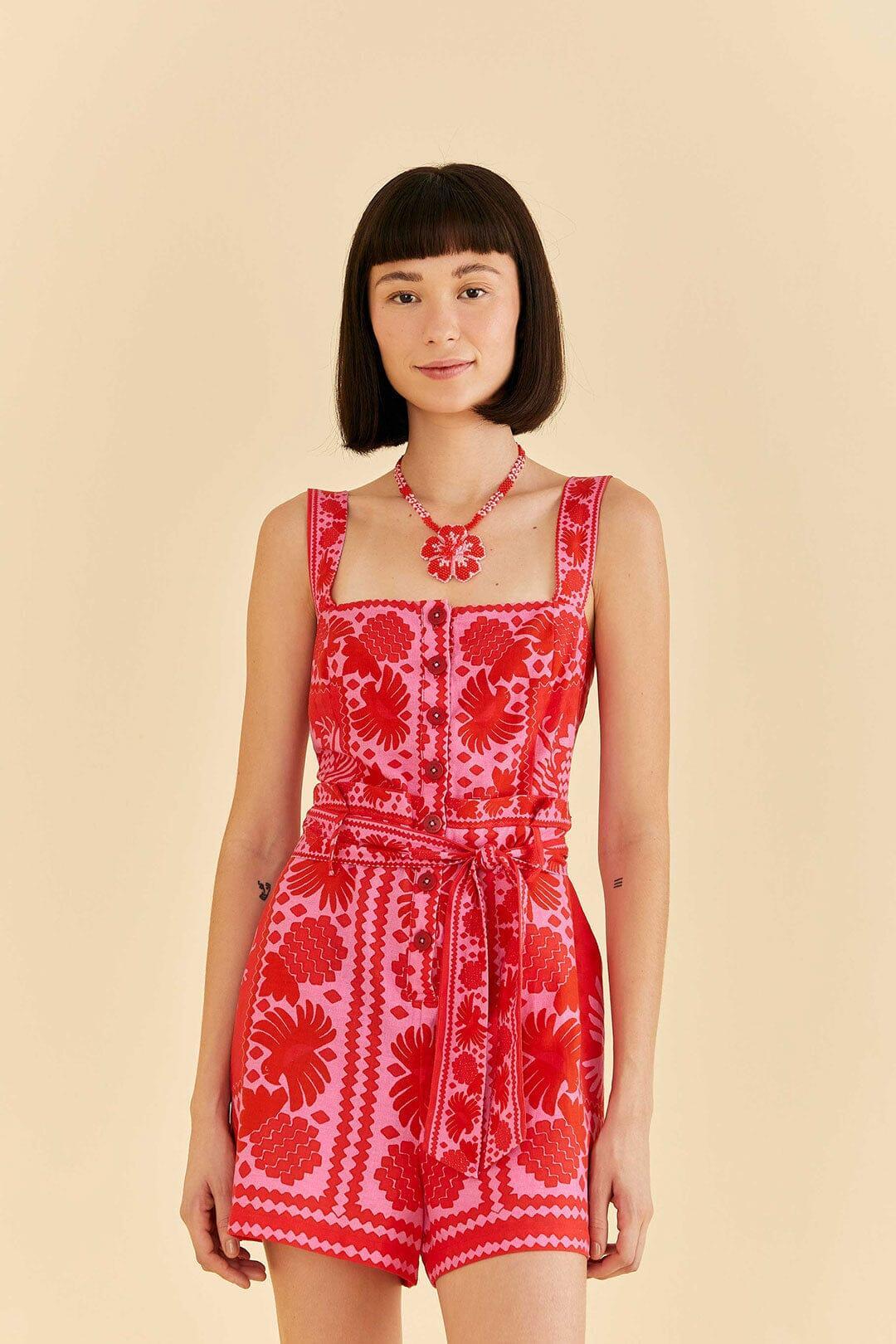 Red Jungle Scarf Romper Product Image