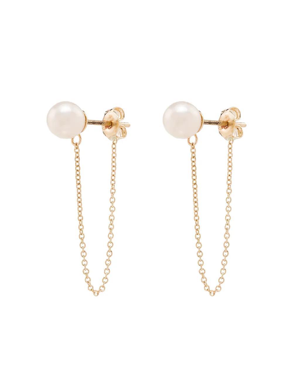 MATEO 14k Yellow Gold Pearl Stud Chain Earrings Product Image